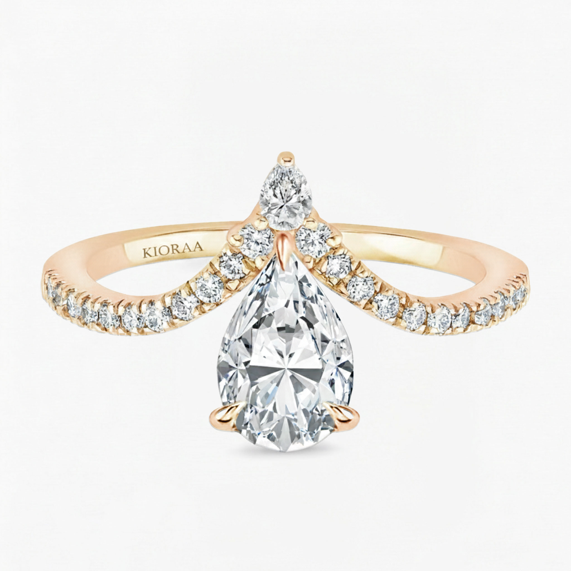 Pear Shape Engagement Ring With Round Cut V Shaped Eternity Wedding Band