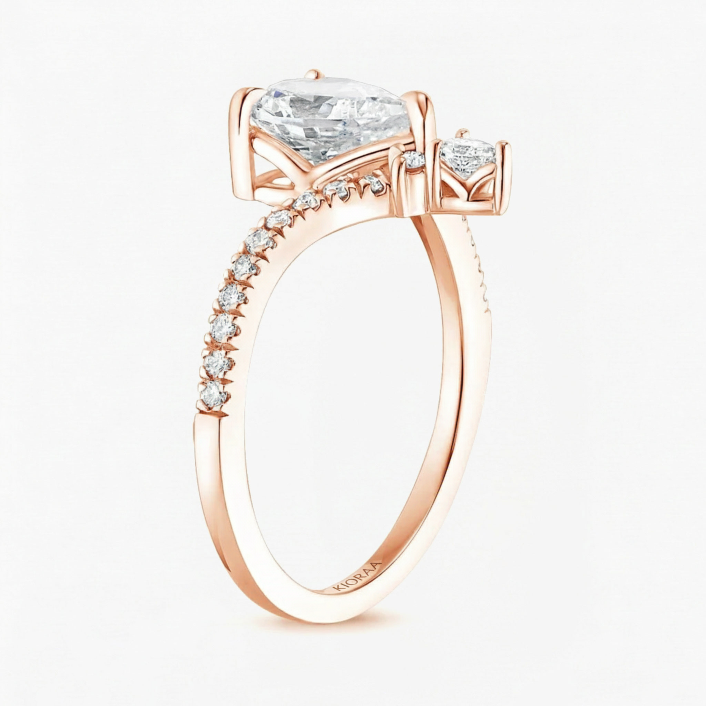 Pear Shape Engagement Ring With Round Cut V Shaped Eternity Wedding Band
