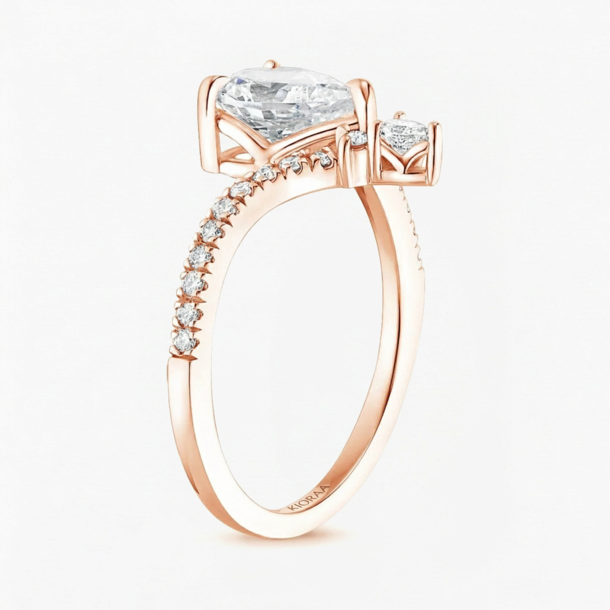 Pear Shape Engagement Ring With Round Cut V Shaped Eternity Wedding Band