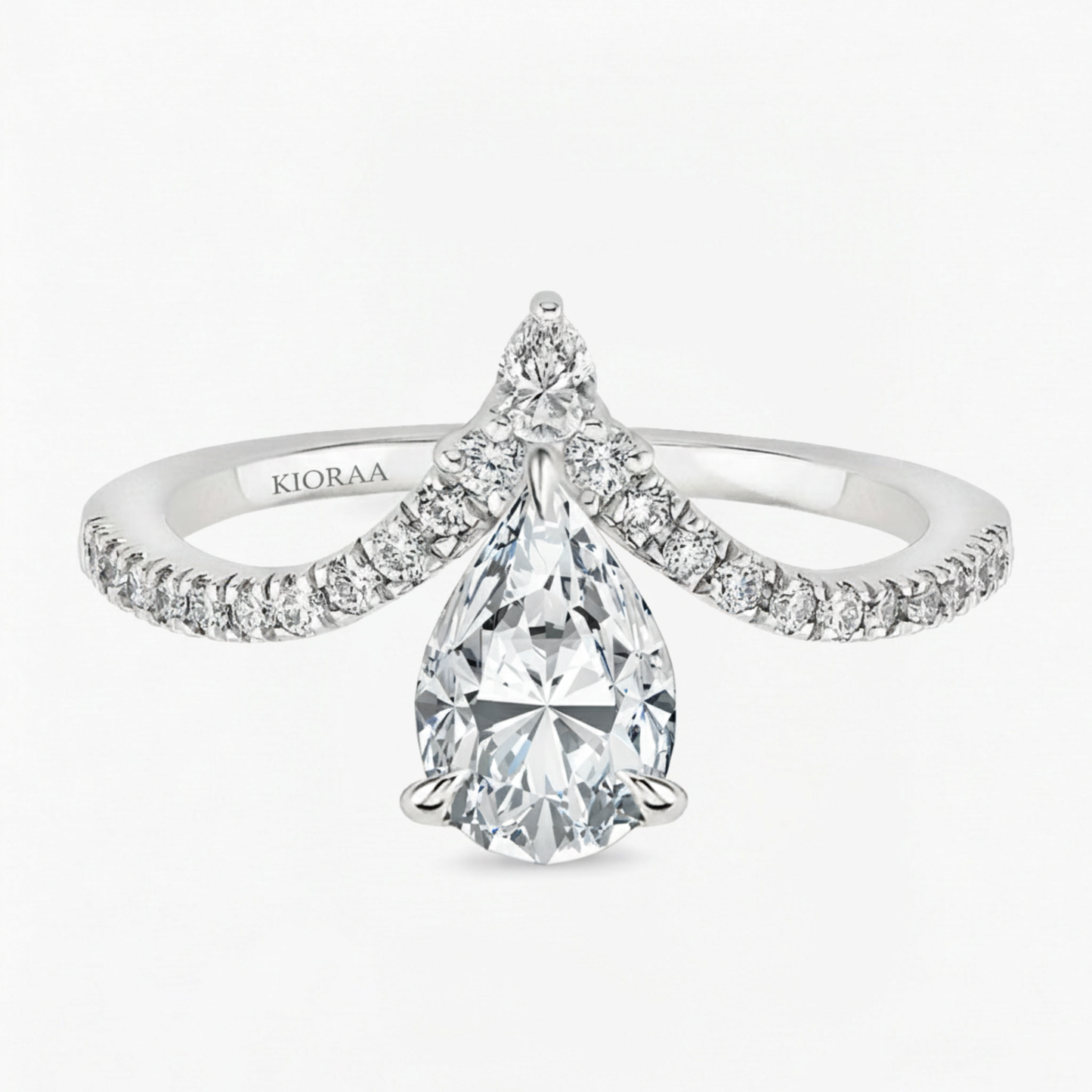 Pear Shape Engagement Ring With Round Cut V Shaped Eternity Wedding Band