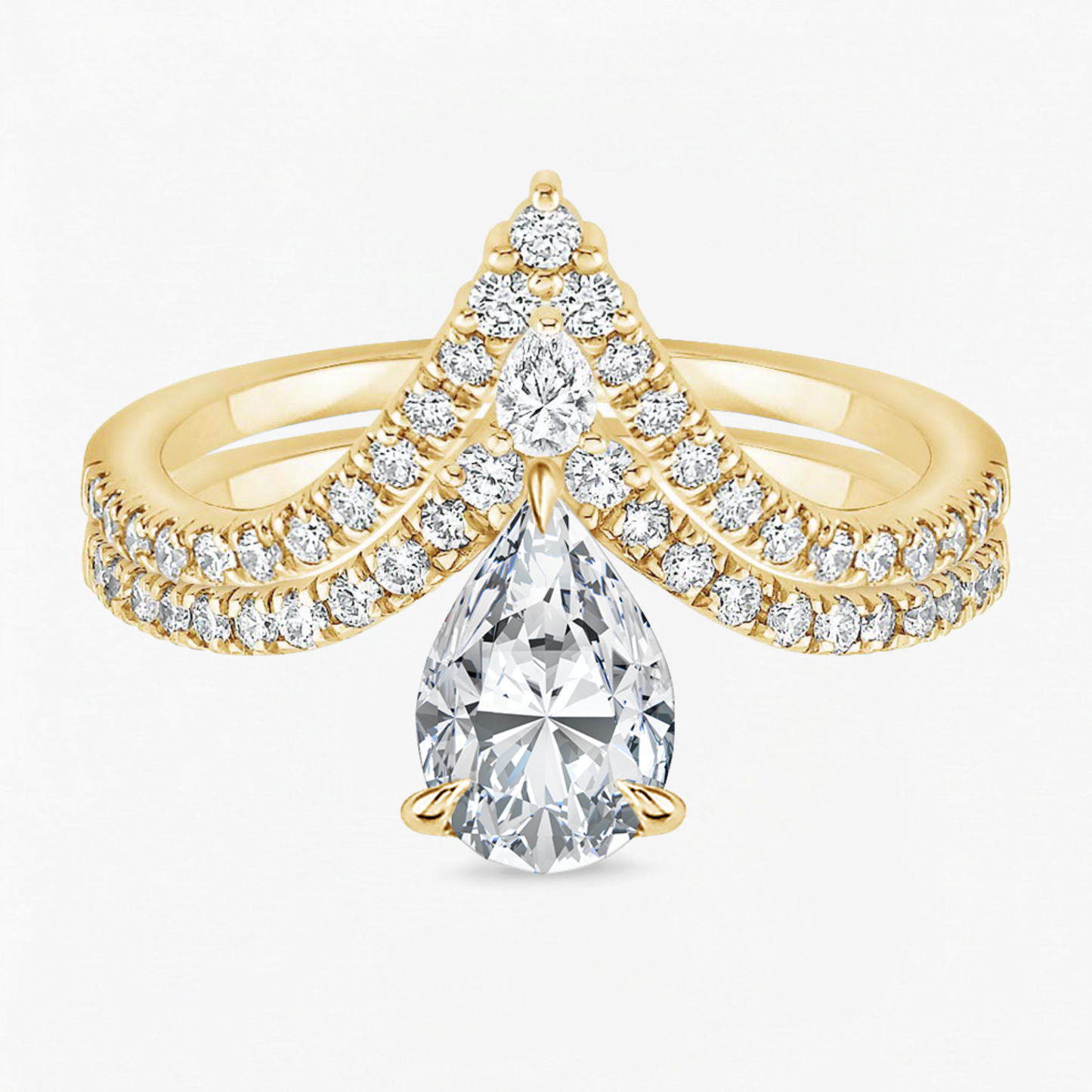 Pear Shape Engagement Ring With Round Cut V Shaped Eternity Wedding Band
