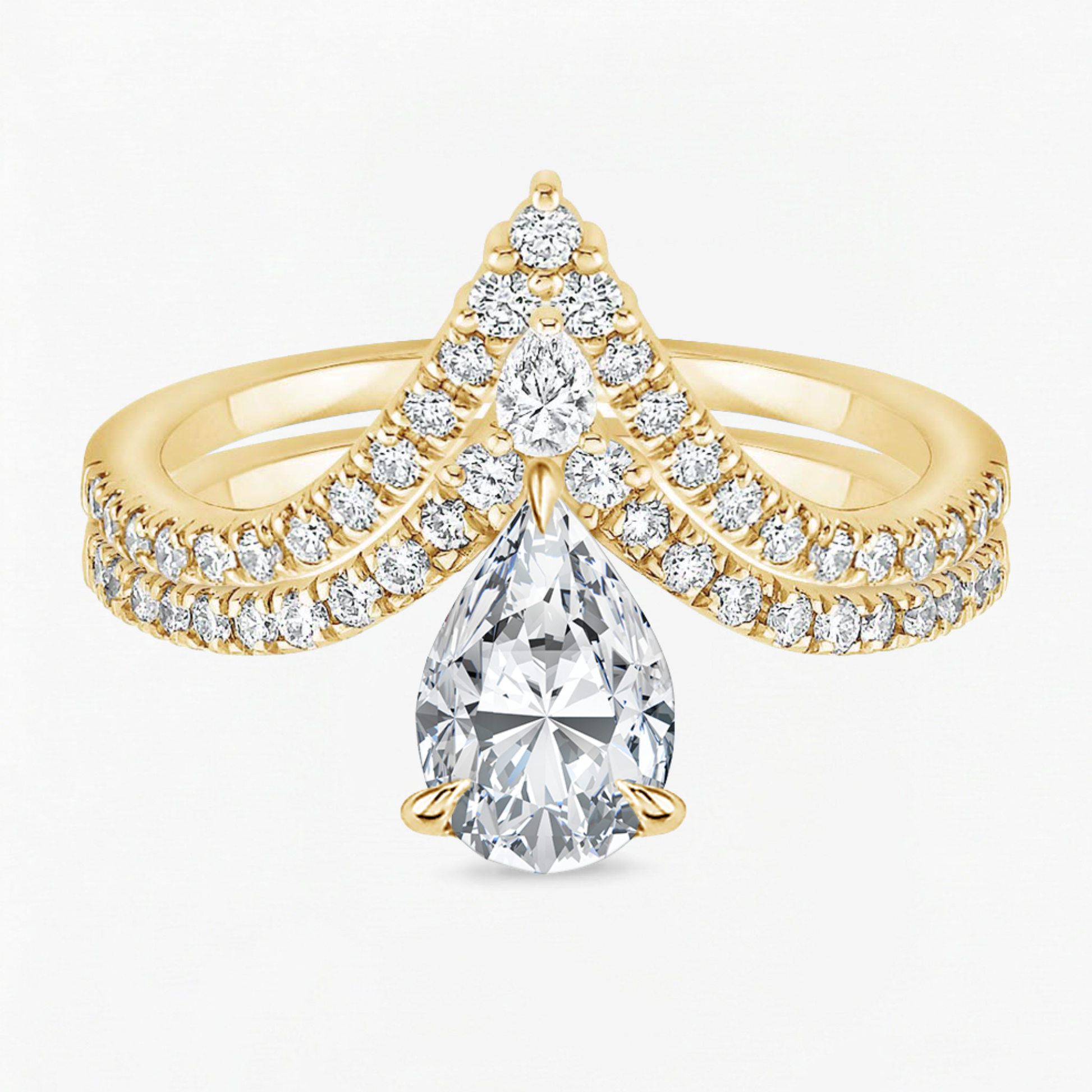 Pear Shape Engagement Ring With Round Cut V Shaped Eternity Wedding Band