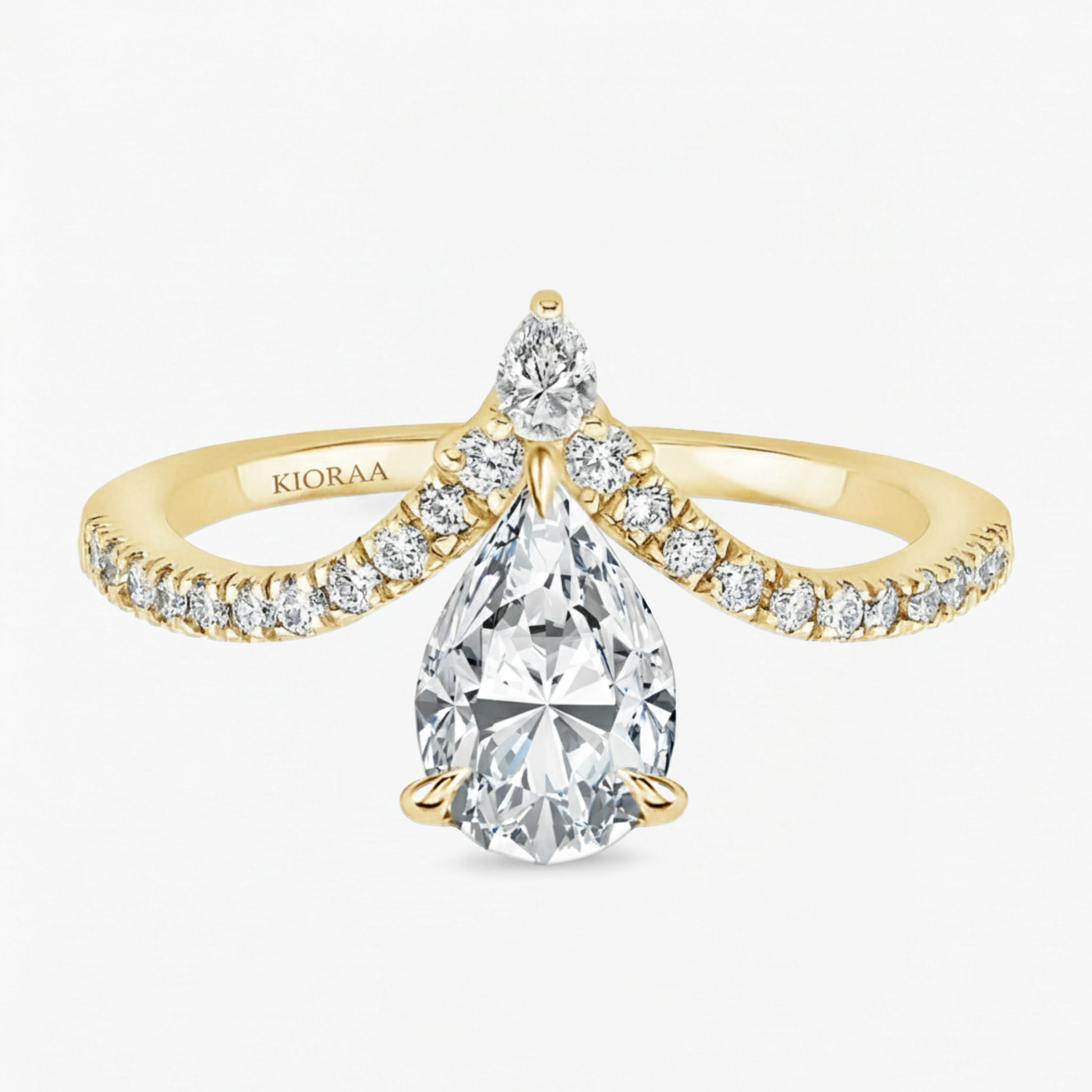Pear Shape Engagement Ring With Round Cut V Shaped Eternity Wedding Band