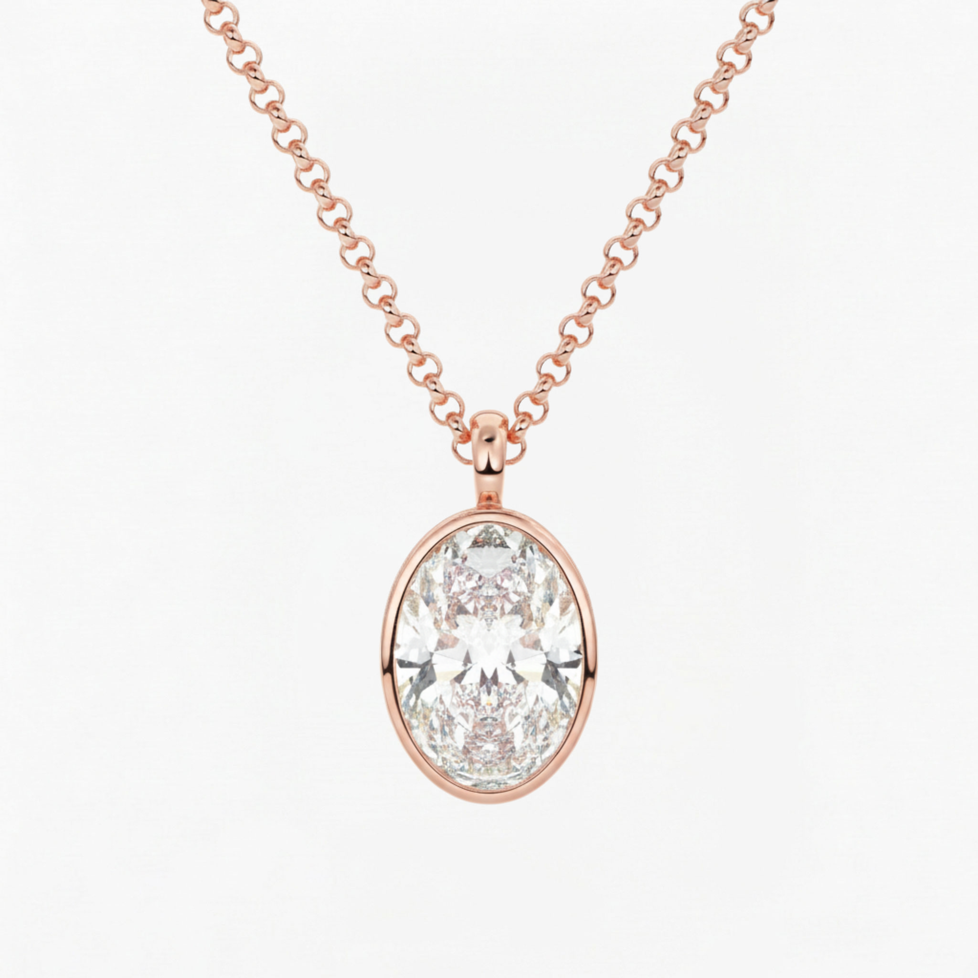 Classic Simple Oval Diamond Bezel Set Solitaire Necklace