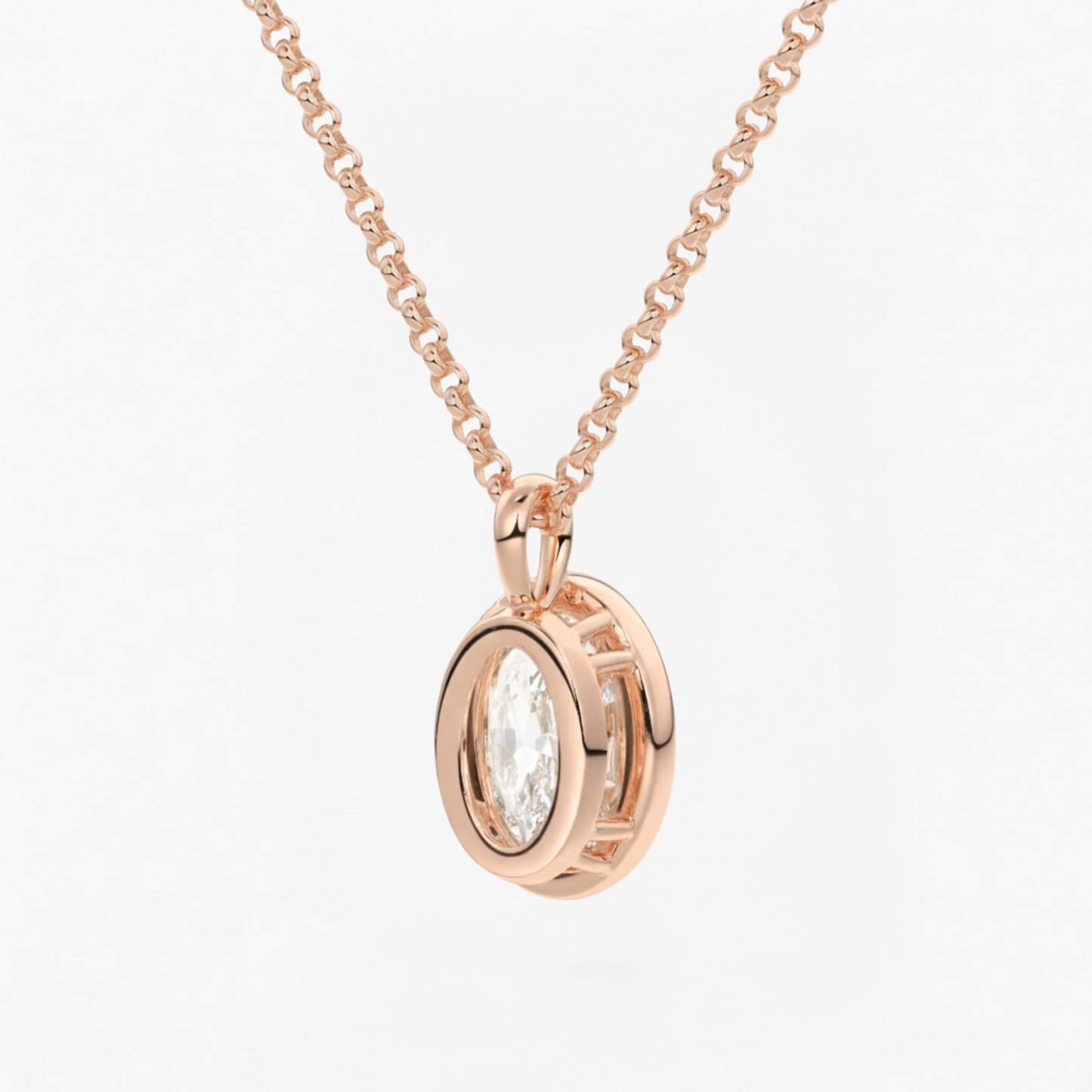 Classic Simple Oval Diamond Bezel Set Solitaire Necklace
