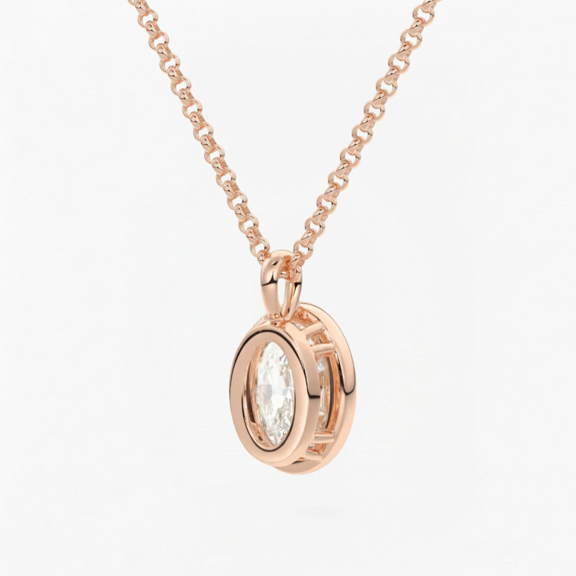 Classic Simple Oval Diamond Bezel Set Solitaire Necklace