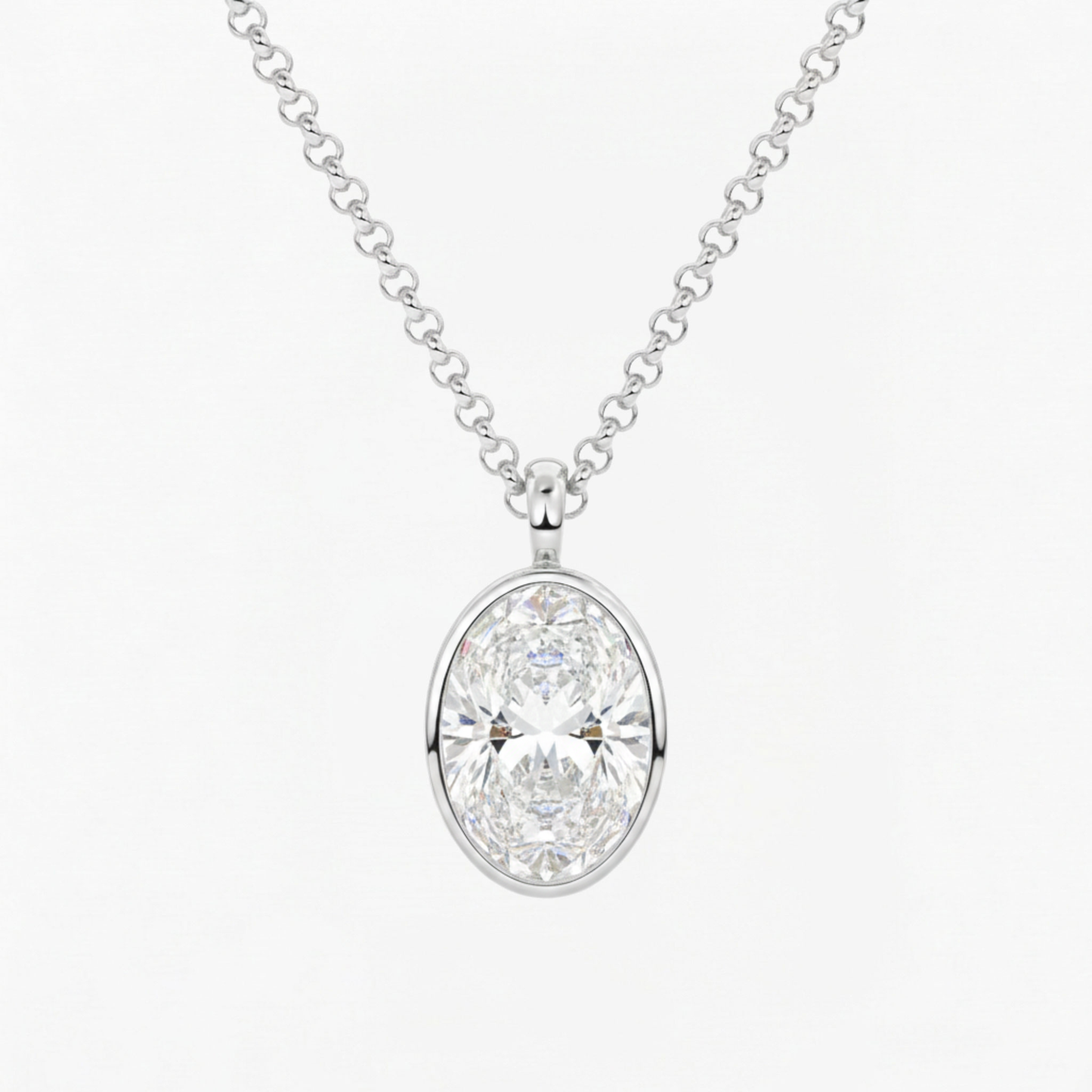 Classic Simple Oval Diamond Bezel Set Solitaire Necklace