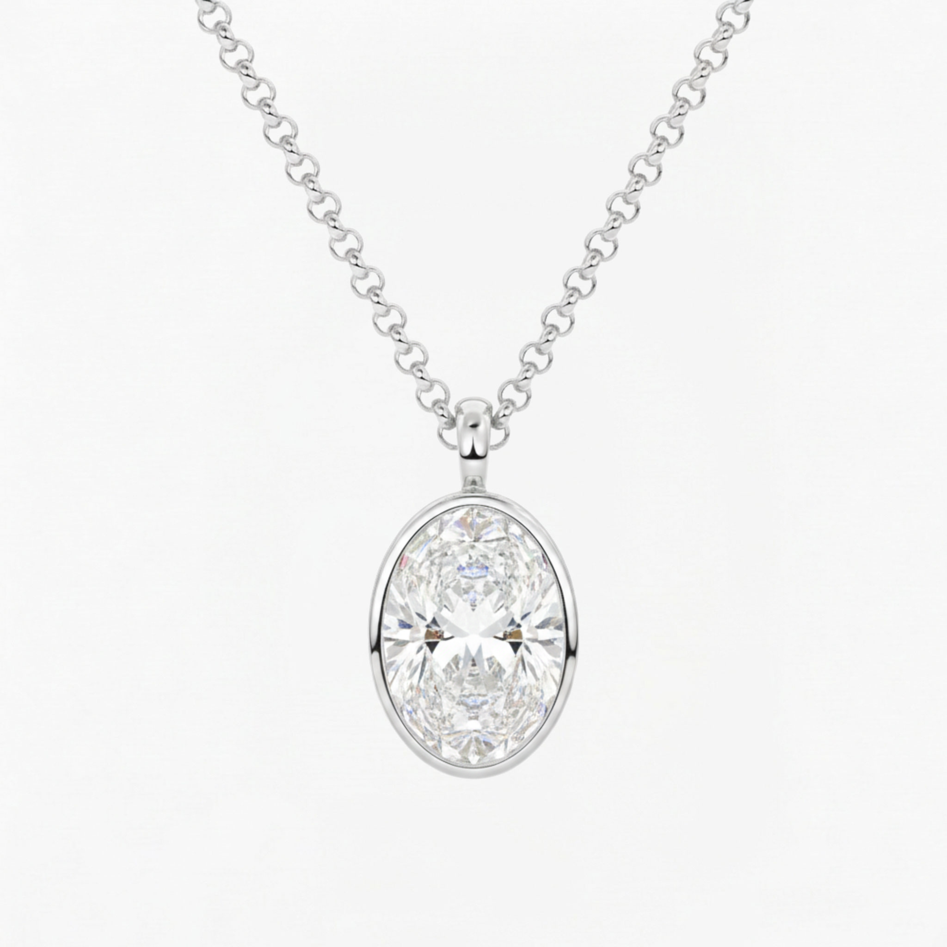 Classic Simple Oval Diamond Bezel Set Solitaire Necklace