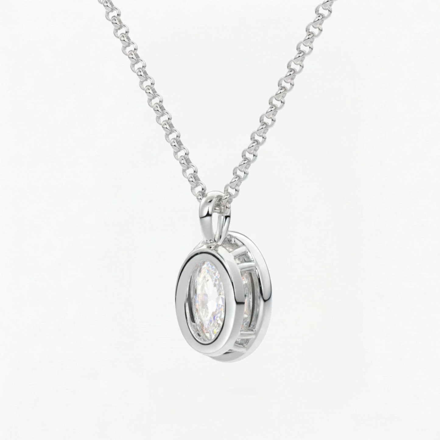 Classic Simple Oval Diamond Bezel Set Solitaire Necklace