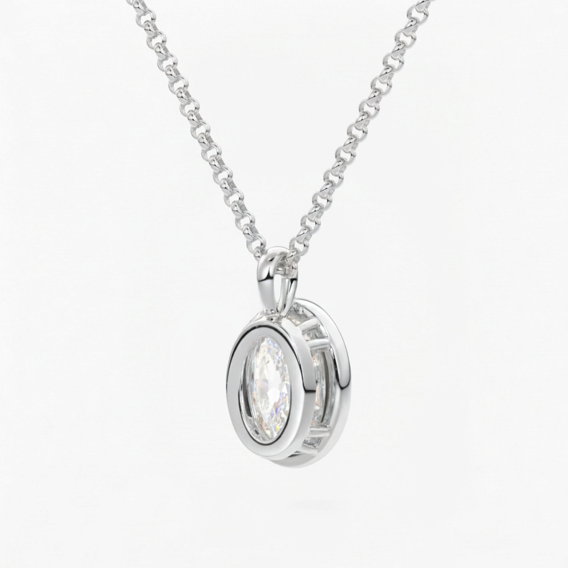 Classic Simple Oval Diamond Bezel Set Solitaire Necklace