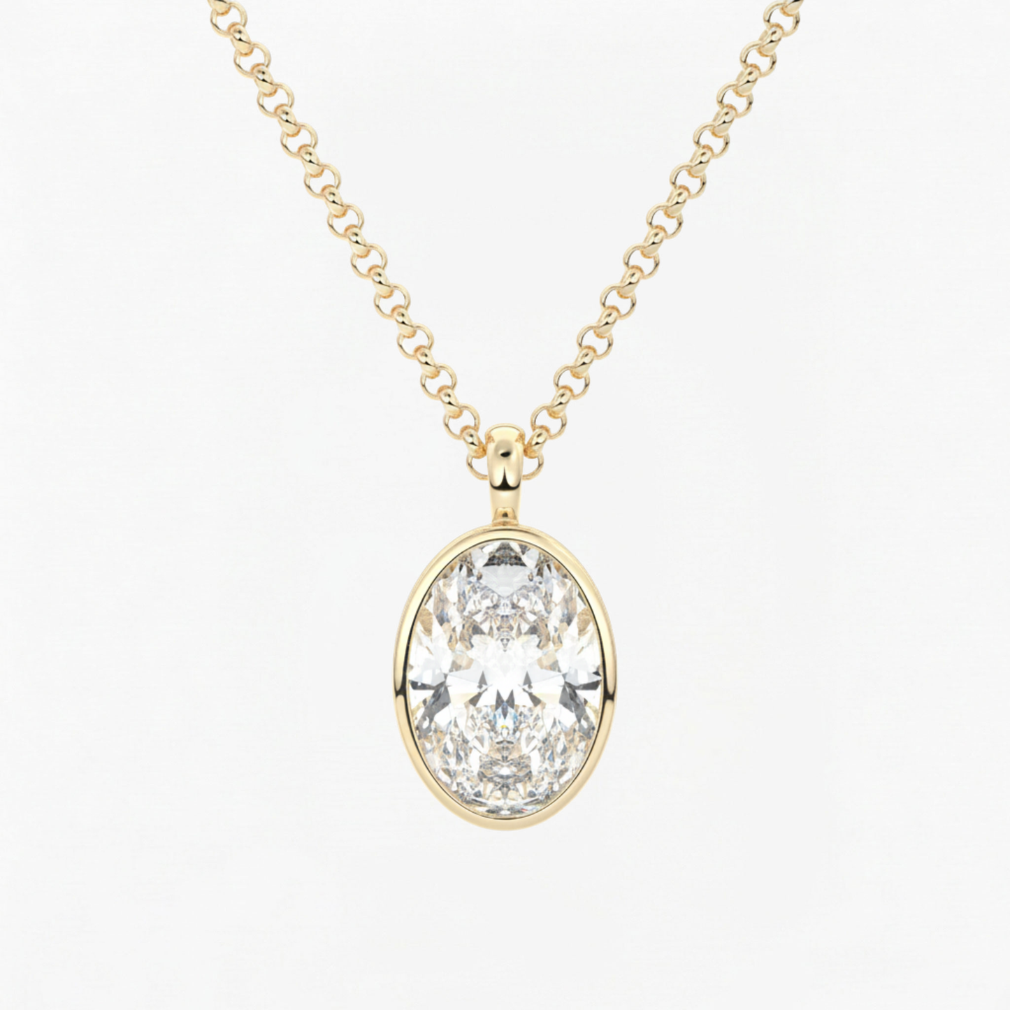 Classic Simple Oval Diamond Bezel Set Solitaire Necklace