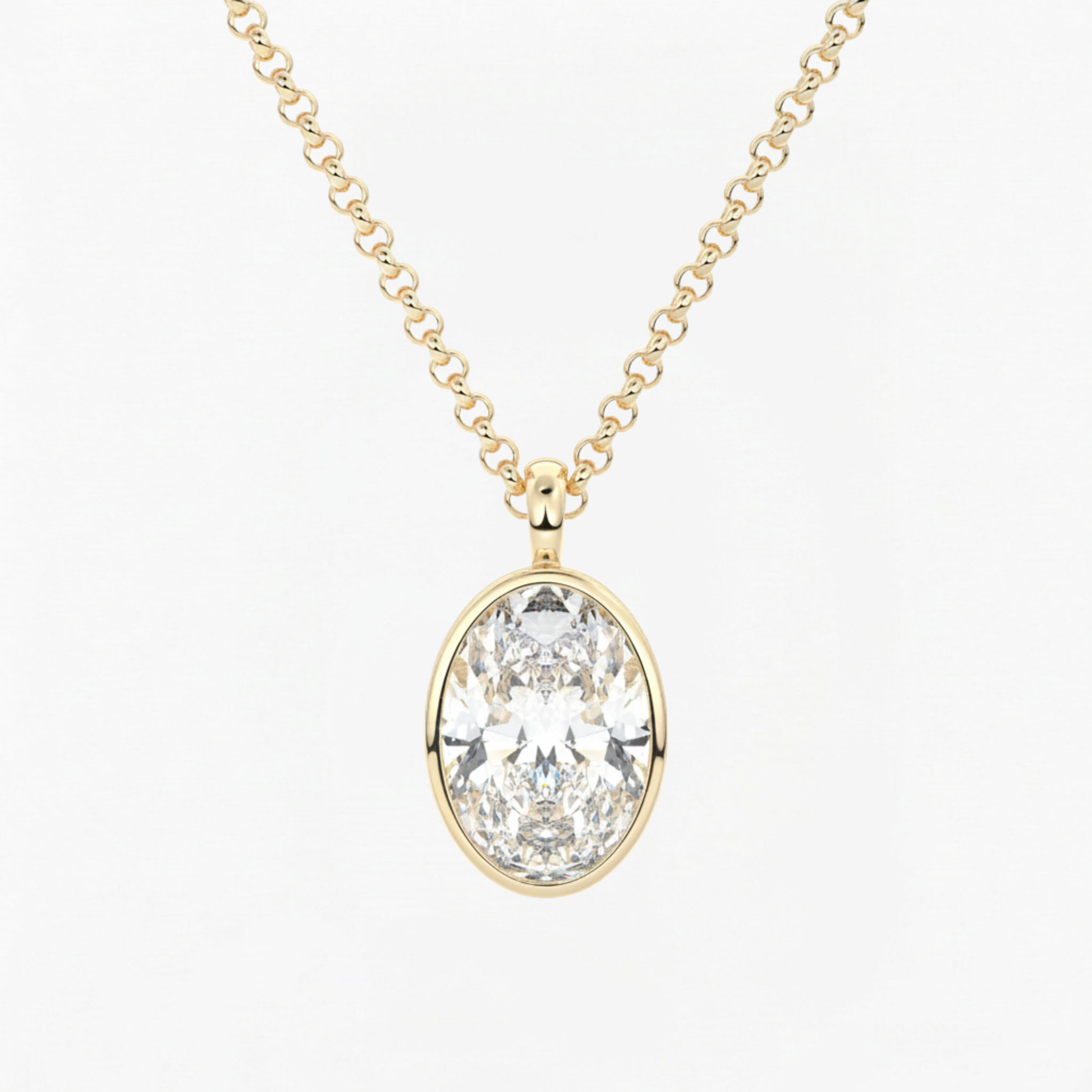Classic Simple Oval Diamond Bezel Set Solitaire Necklace