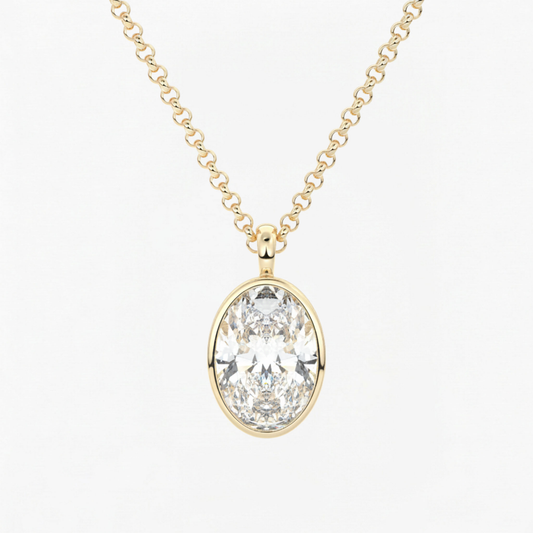 Classic Simple Oval Diamond Bezel Set Solitaire Necklace