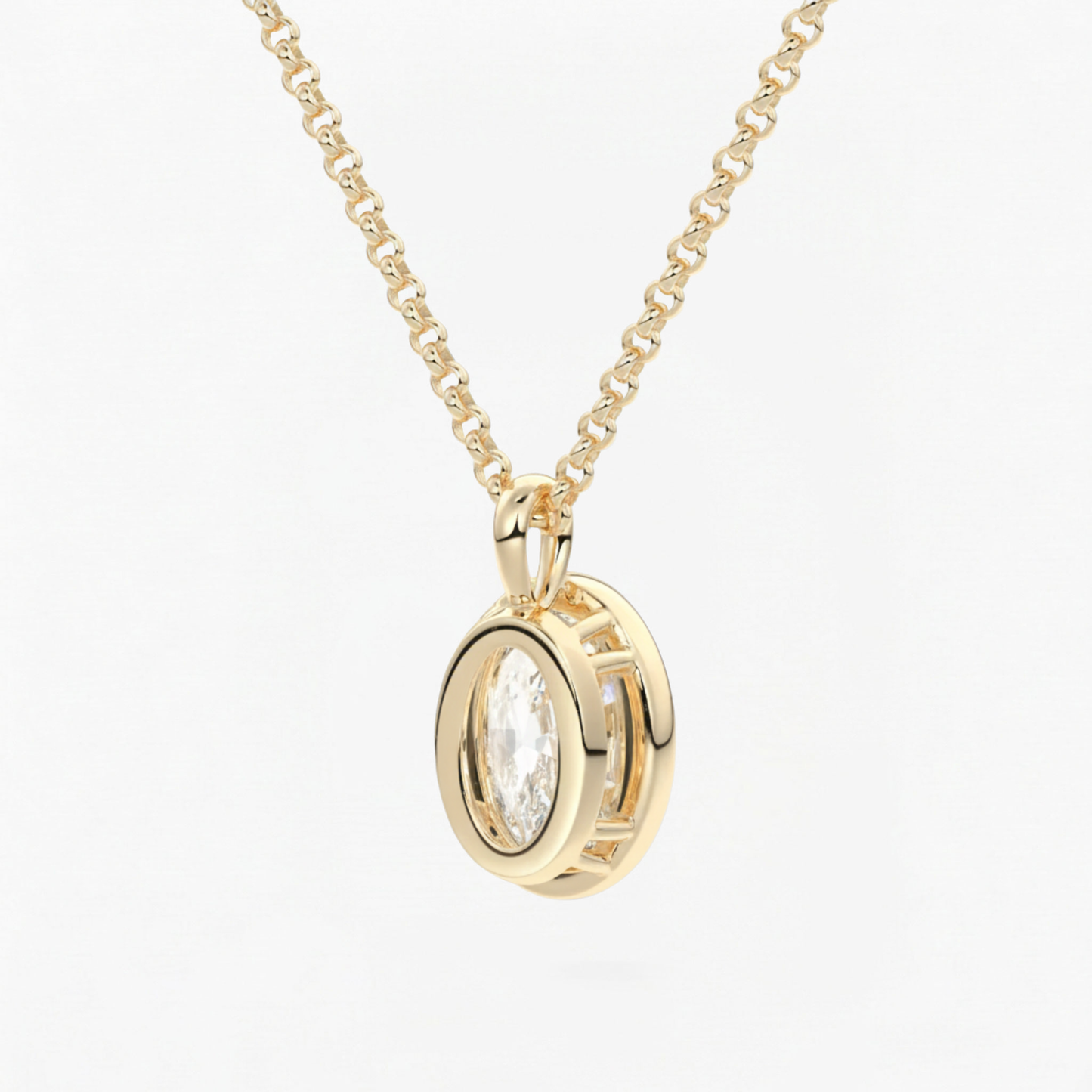 Classic Simple Oval Diamond Bezel Set Solitaire Necklace