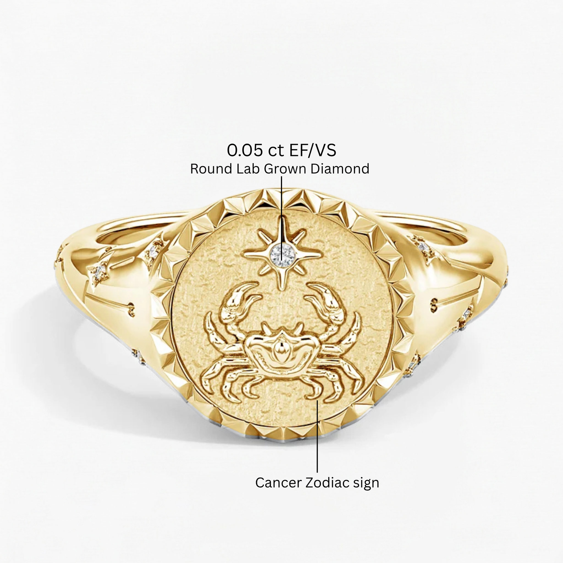 Cancer Zodiac Icon Signet Diamond Ring