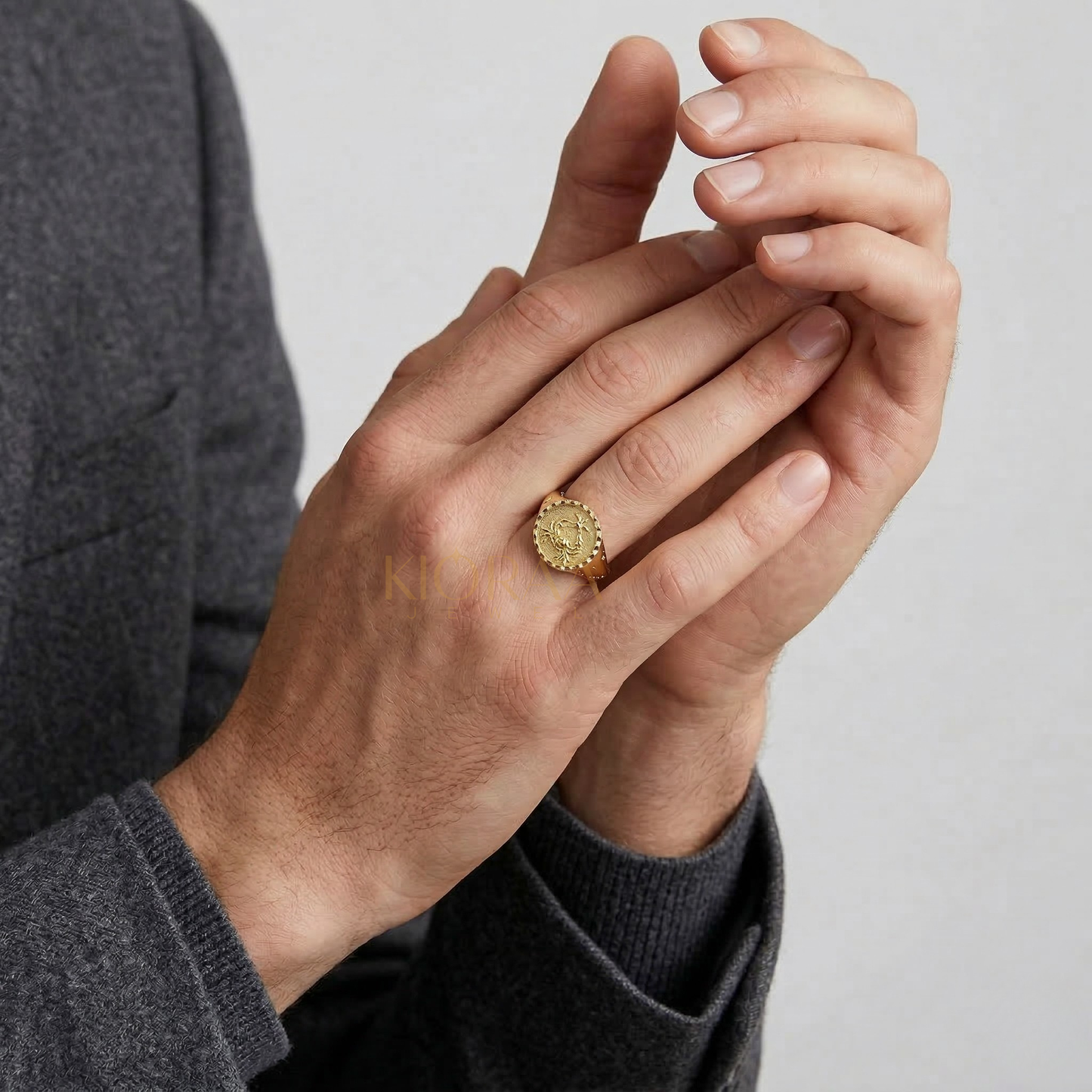 Cancer Zodiac Icon Signet Diamond Ring