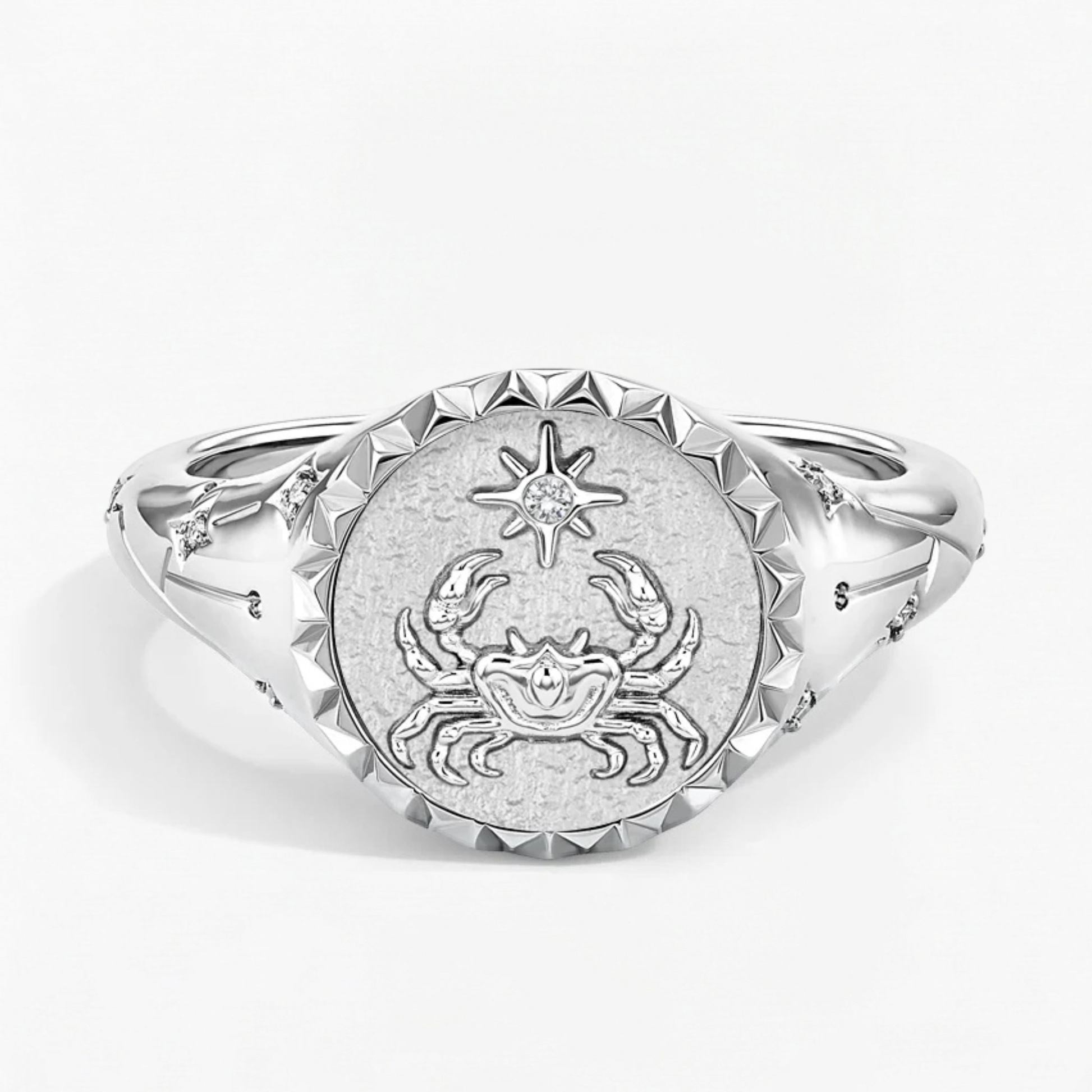 Cancer Zodiac Icon Signet Diamond Ring