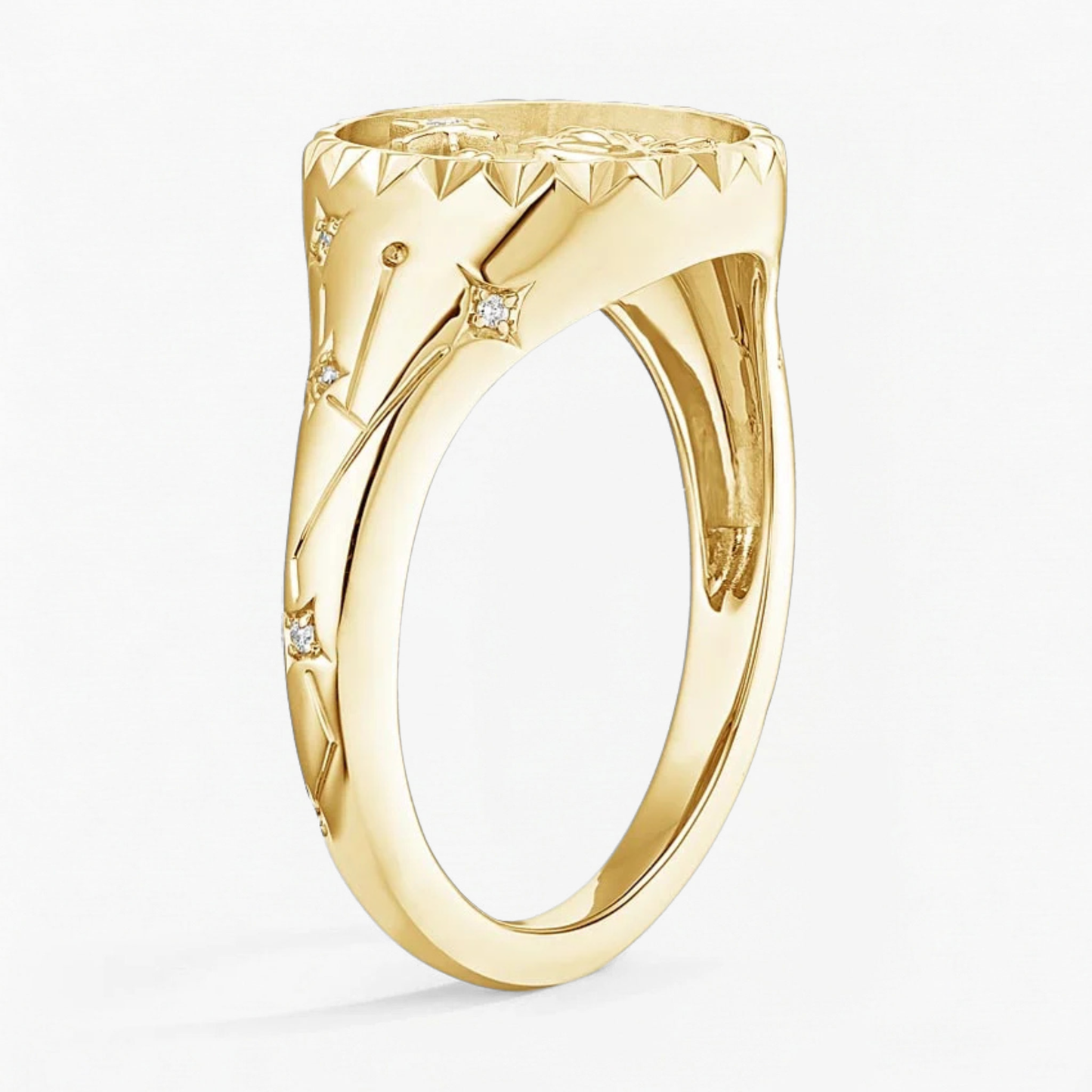 Cancer Zodiac Icon Signet Diamond Ring