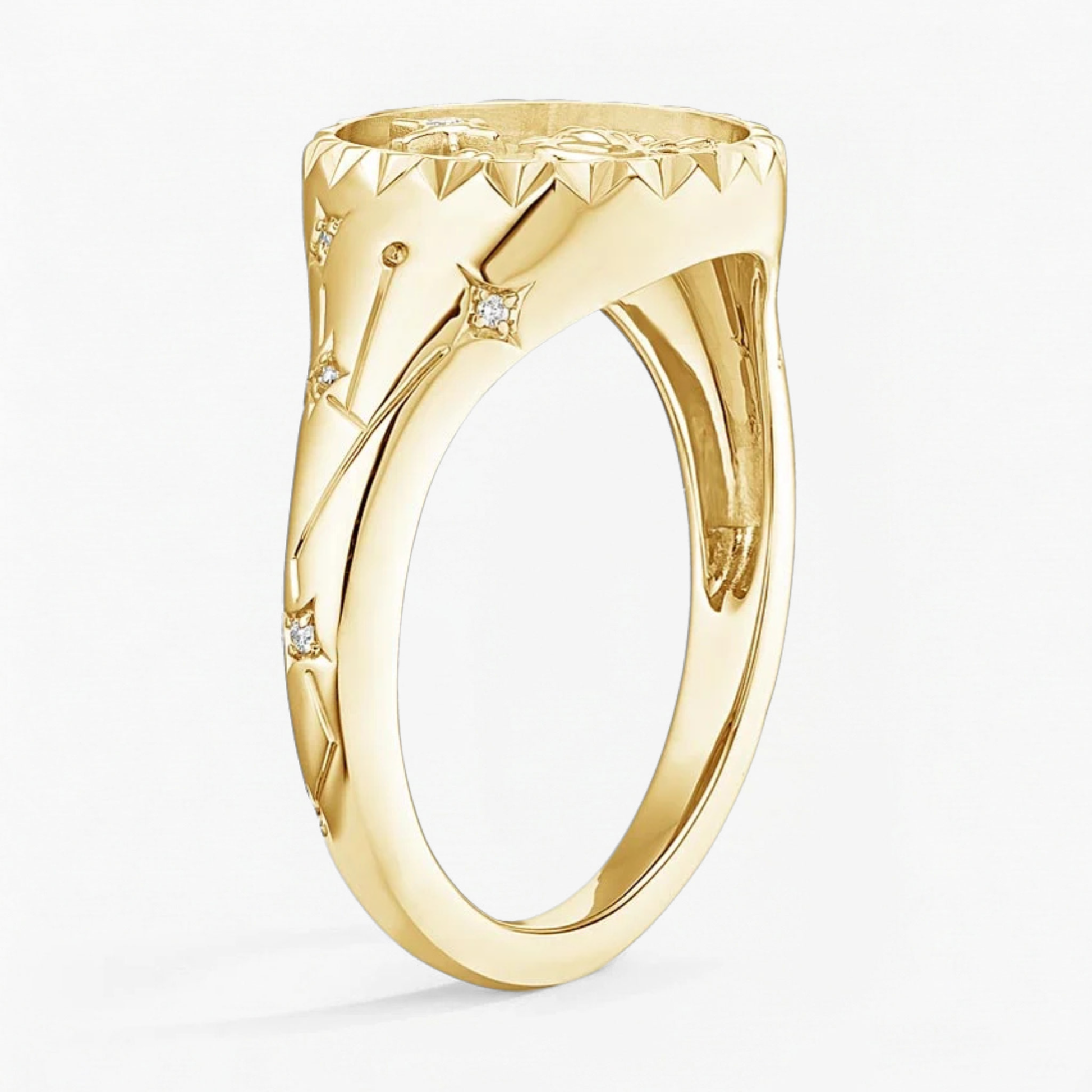 Cancer Zodiac Icon Signet Diamond Ring