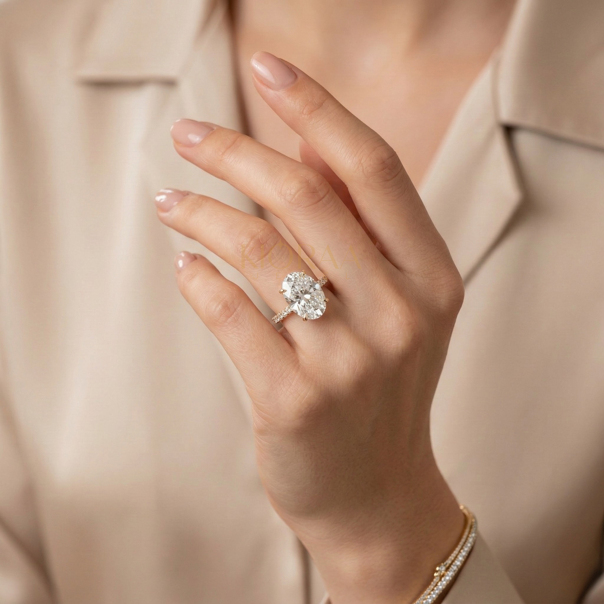 Hidden Halo Oval Lab Grown Diamond Ring