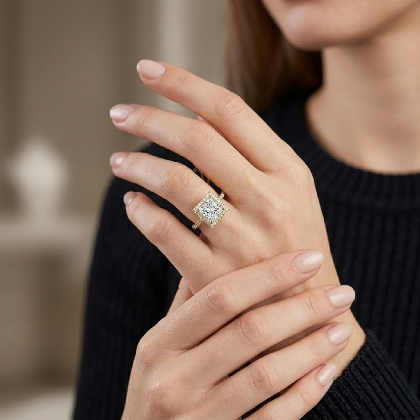 Classic Princess Diamond Halo Engagement Ring
