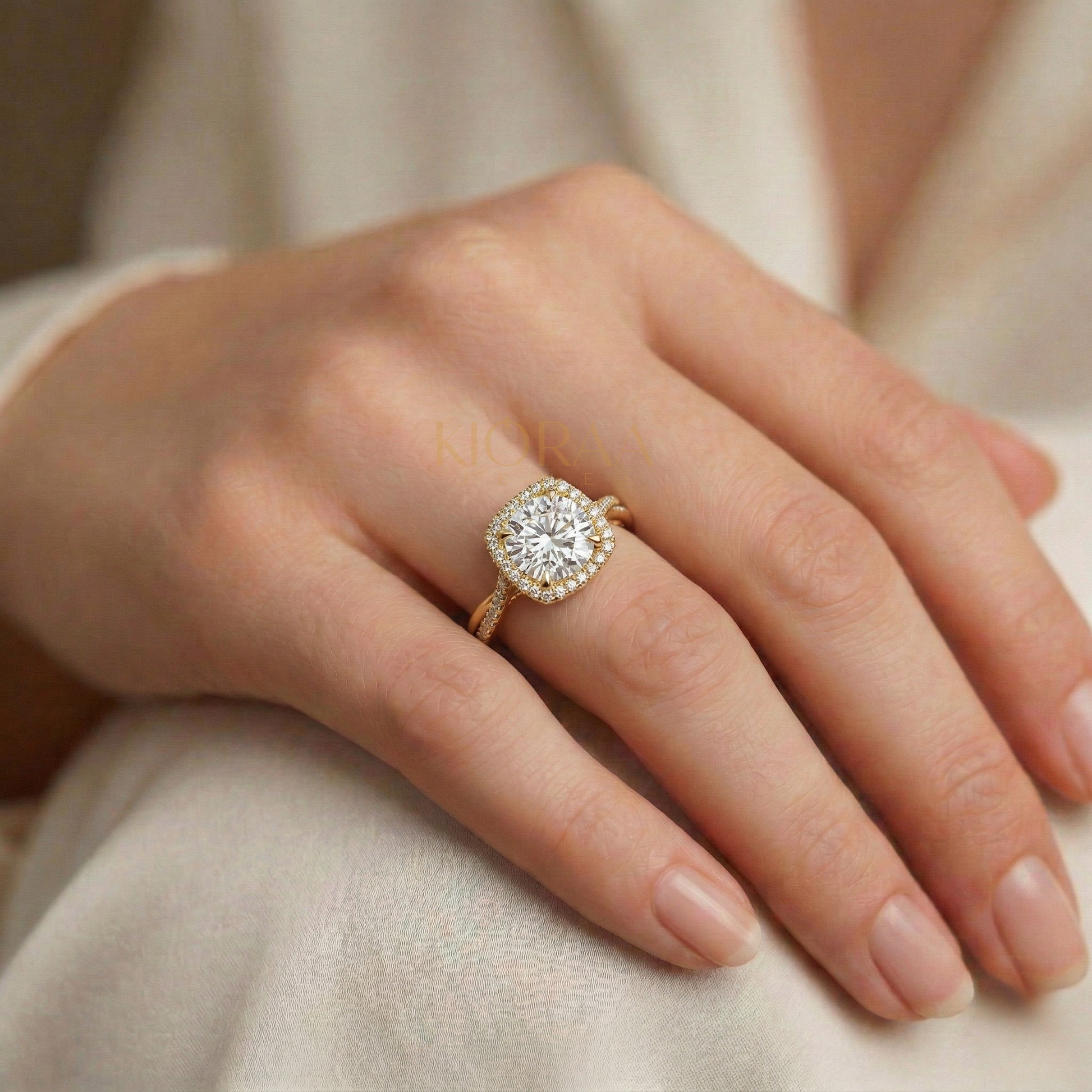 Classic Twist Round Diamond Halo Engagement Ring