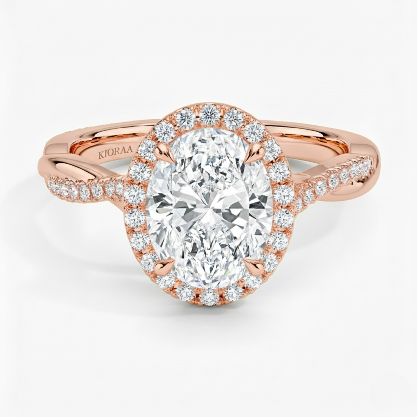 Classic Twist Oval Diamond Halo Engagement Ring