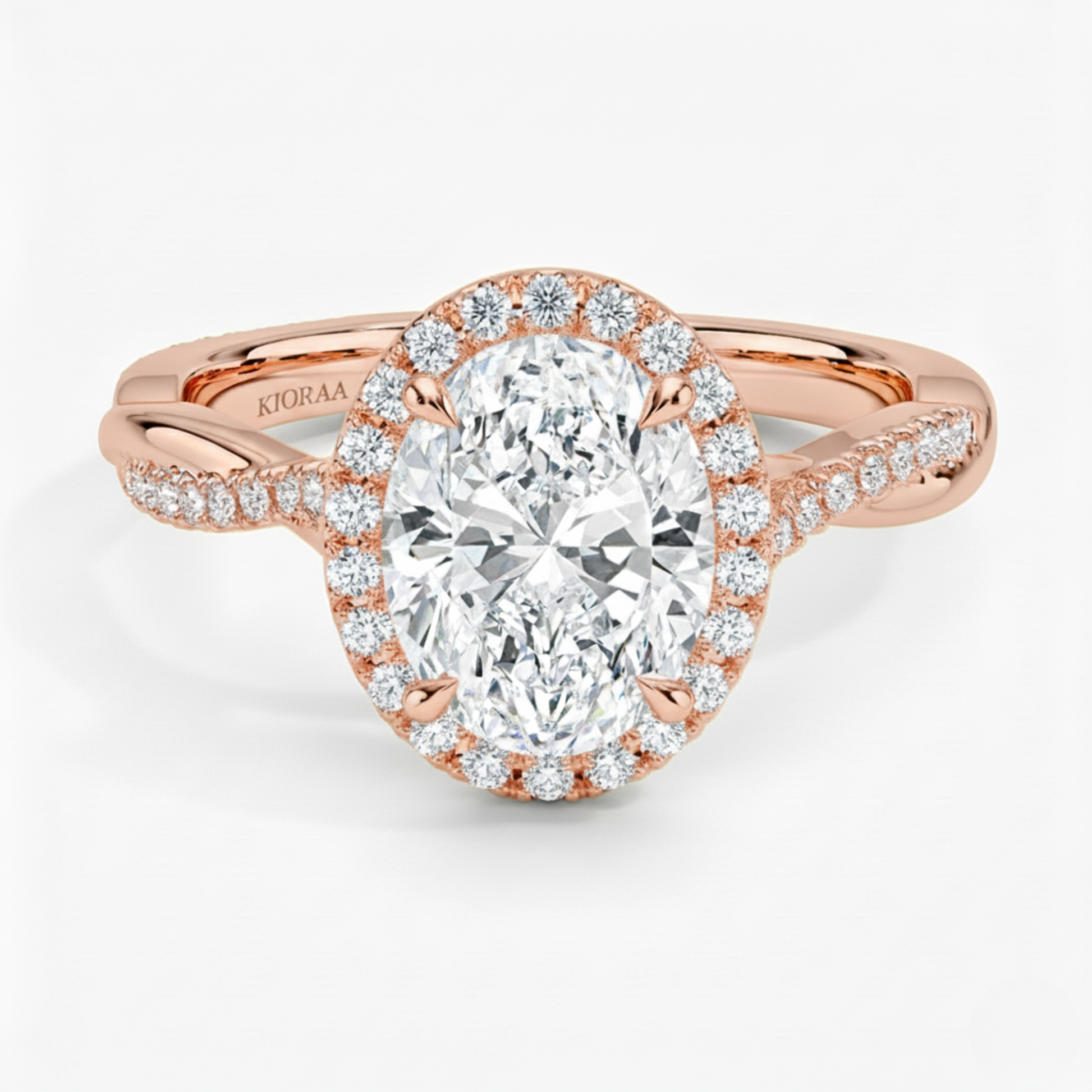 Classic Twist Oval Diamond Halo Engagement Ring
