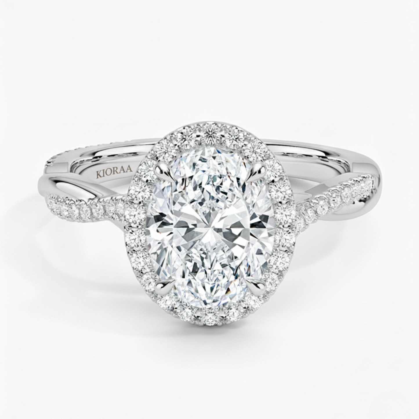 Classic Twist Oval Diamond Halo Engagement Ring