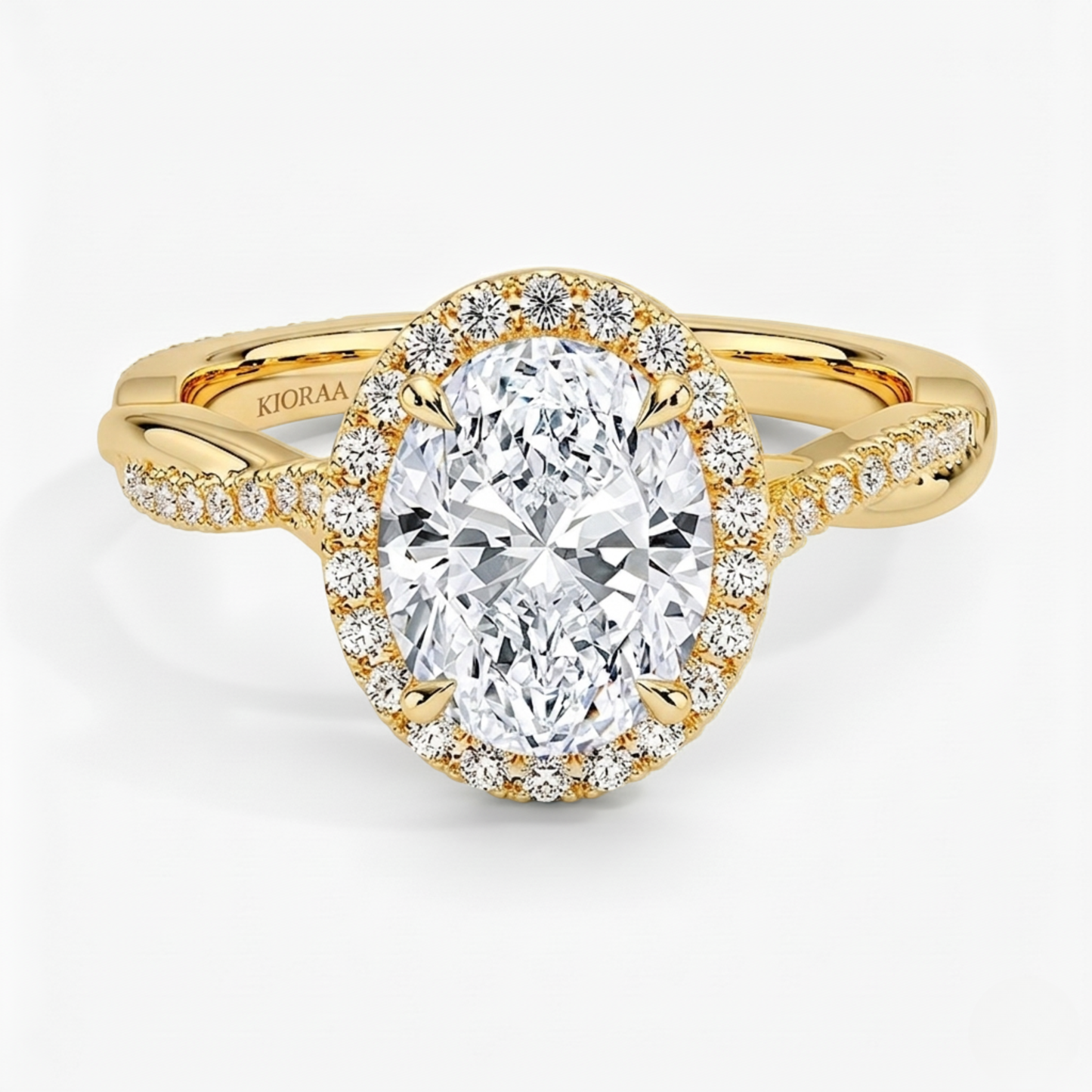 Classic Twist Oval Diamond Halo Engagement Ring
