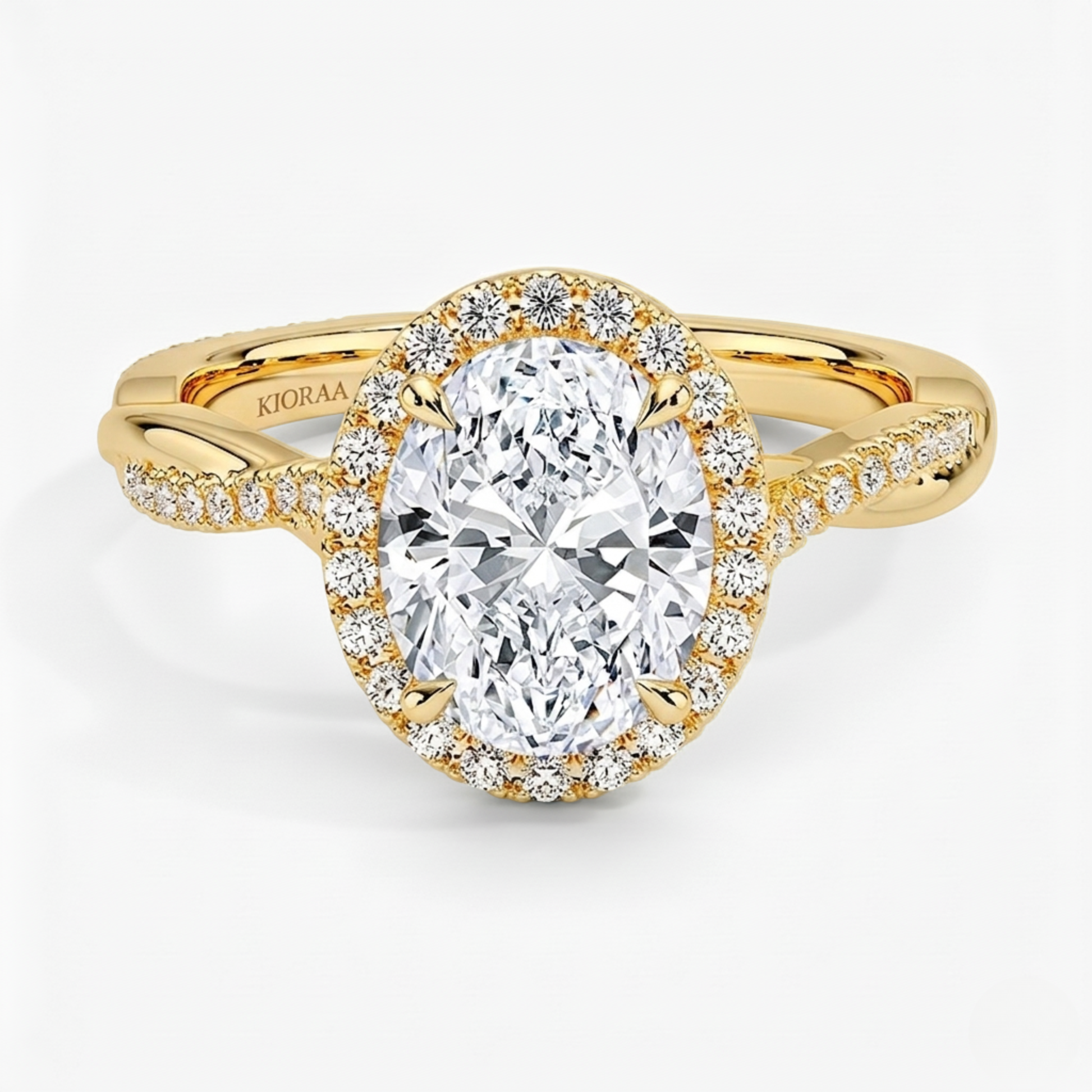 Classic Twist Oval Diamond Halo Engagement Ring