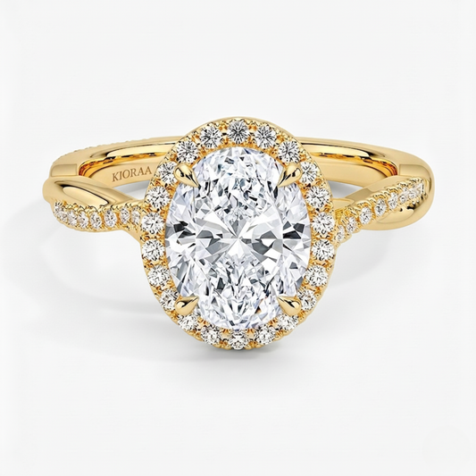 Classic Twist Oval Diamond Halo Engagement Ring