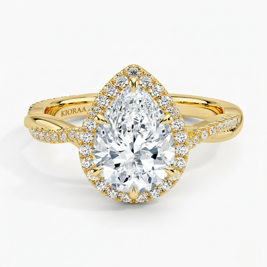 Classic Twist Pear Diamond Halo Engagement Ring