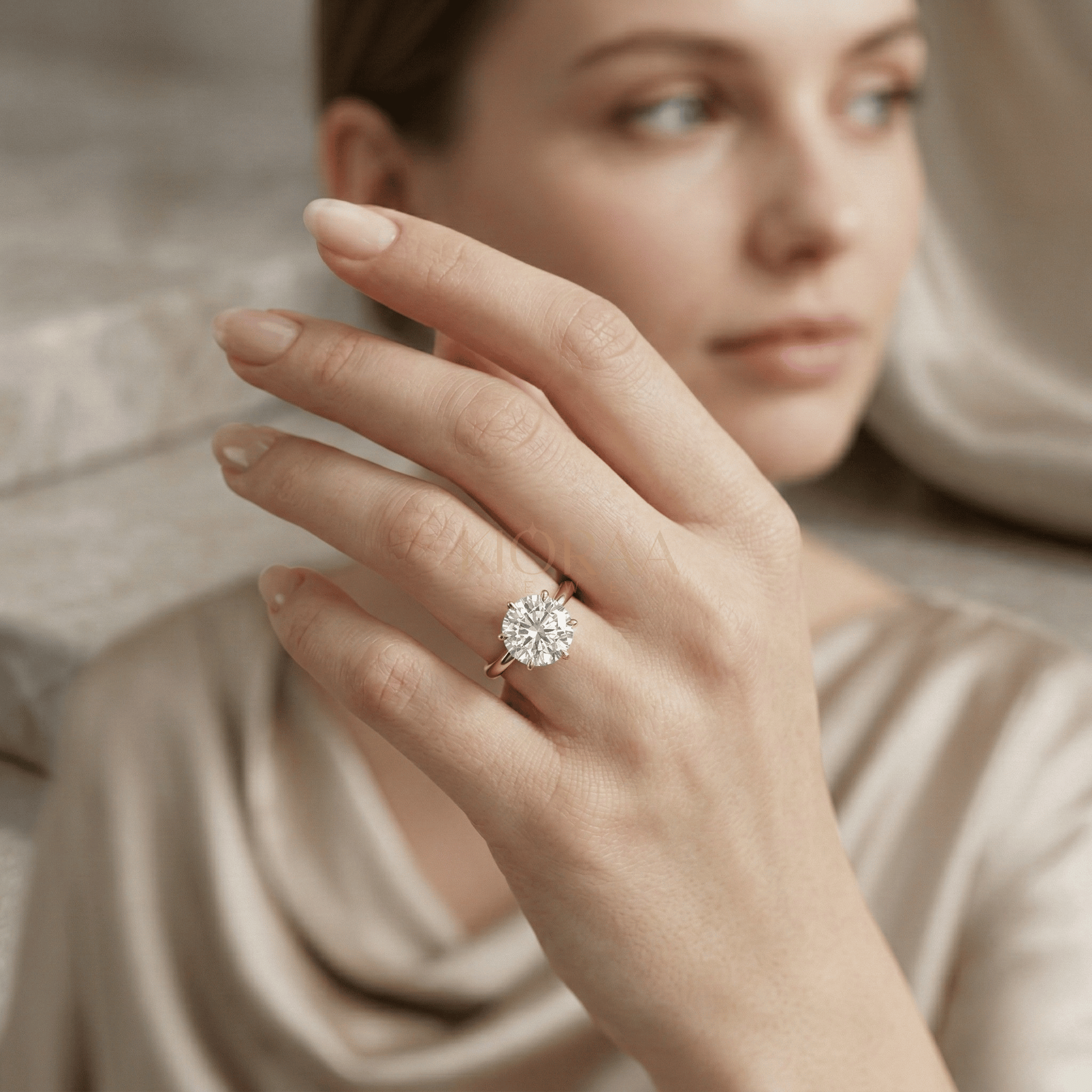 Classic Petal Round Solitaire Six Prong Setting Engagement Ring