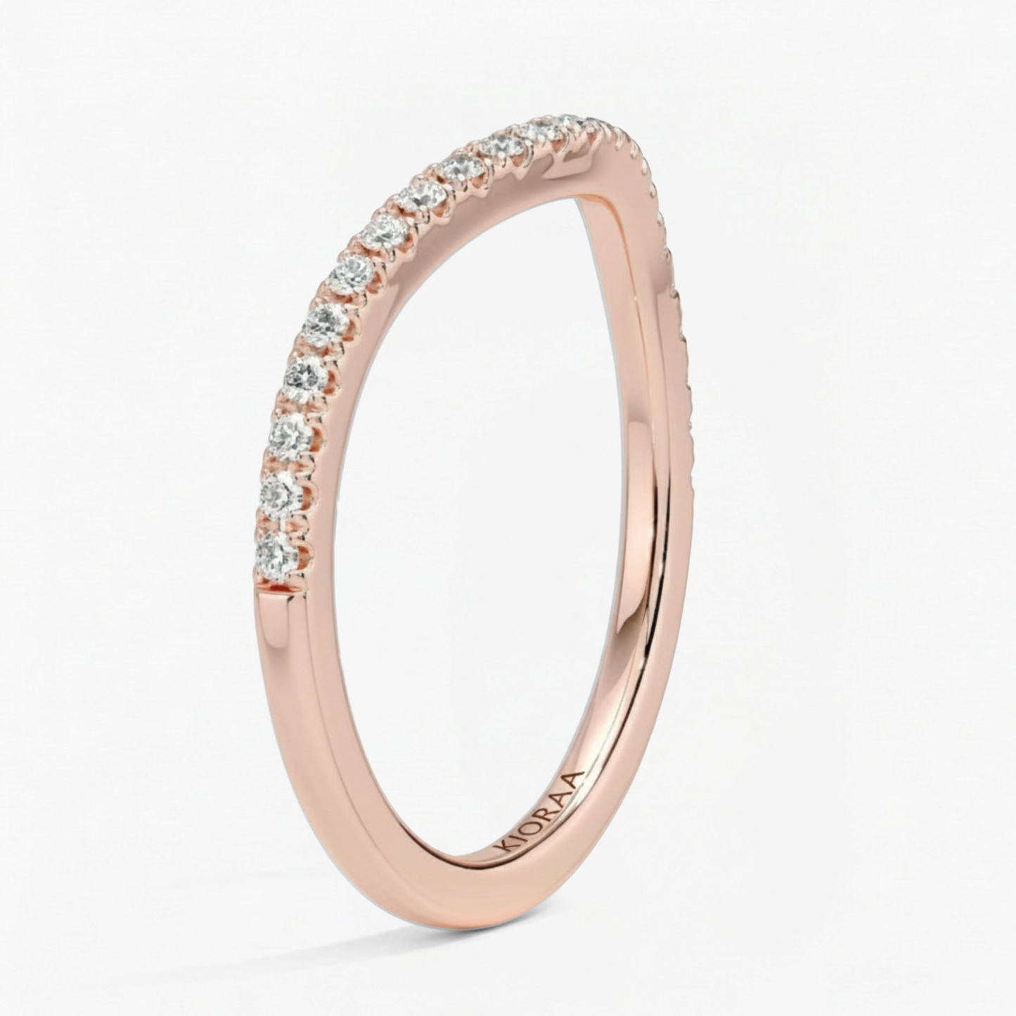 Round Shape Three Stone Diamond Ring with Half Coverage Eternity Wedding Band