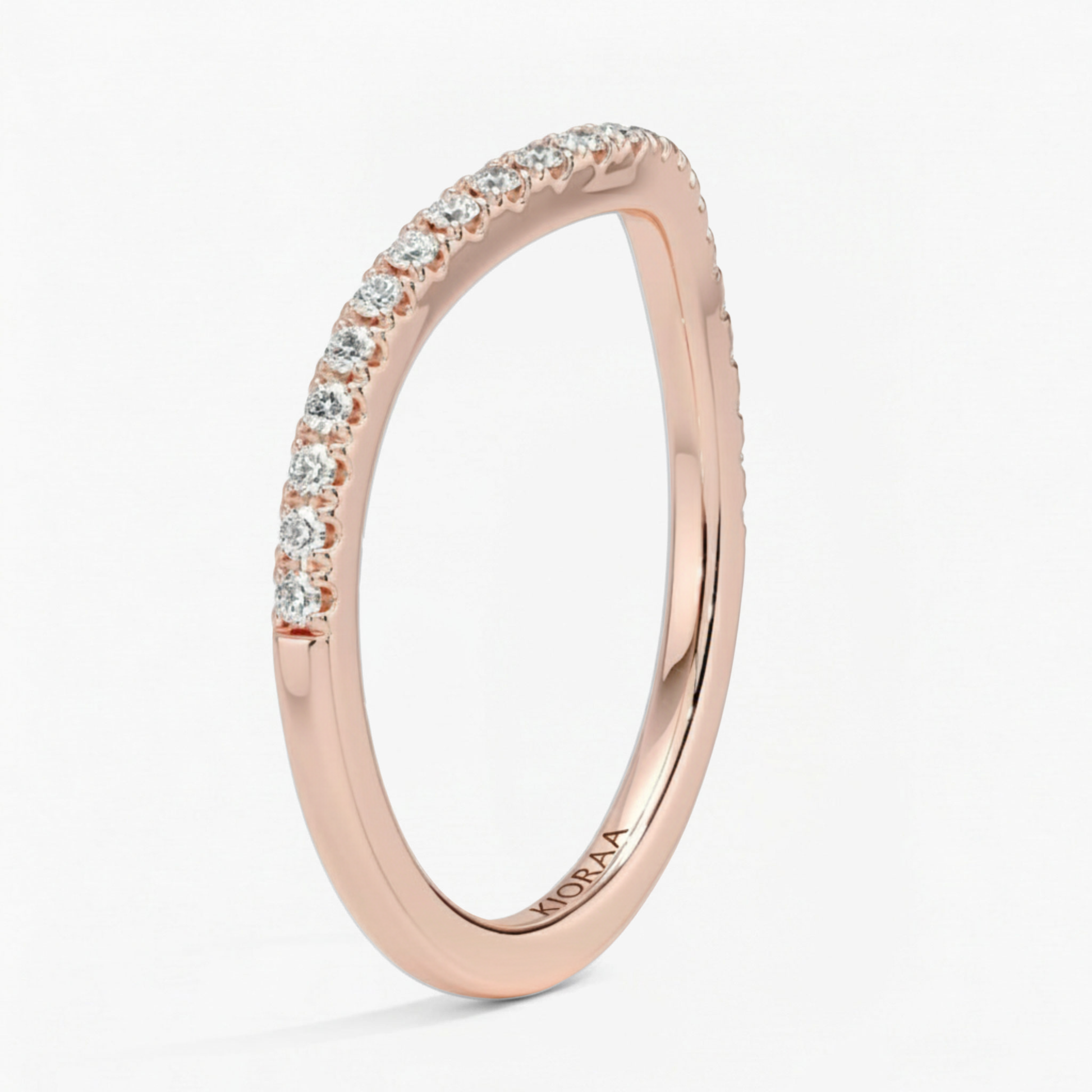 Round Shape Three Stone Diamond Ring with Half Coverage Eternity Wedding Band