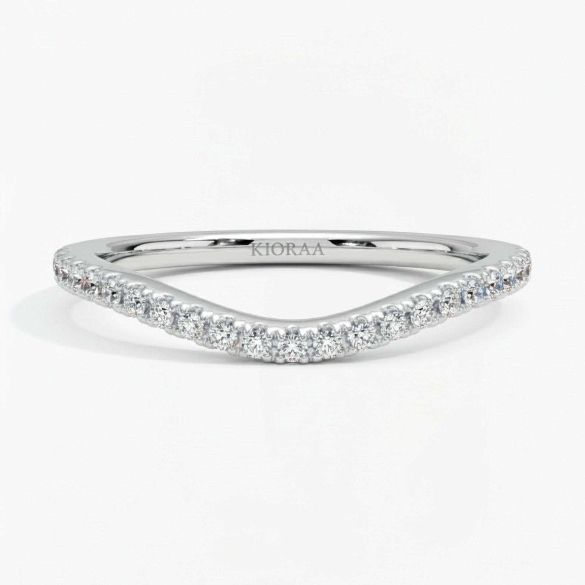 Round Shape Three Stone Diamond Ring with Half Coverage Eternity Wedding Band