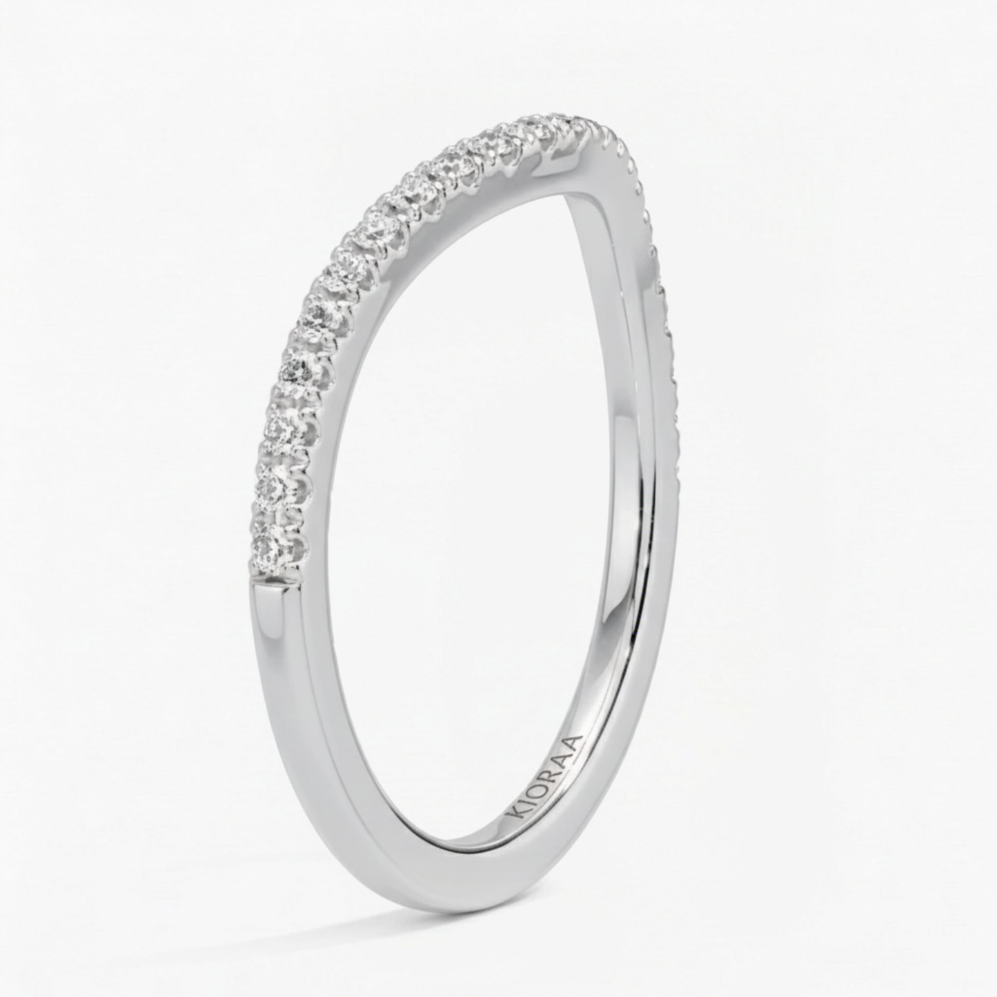 Round Shape Three Stone Diamond Ring with Half Coverage Eternity Wedding Band