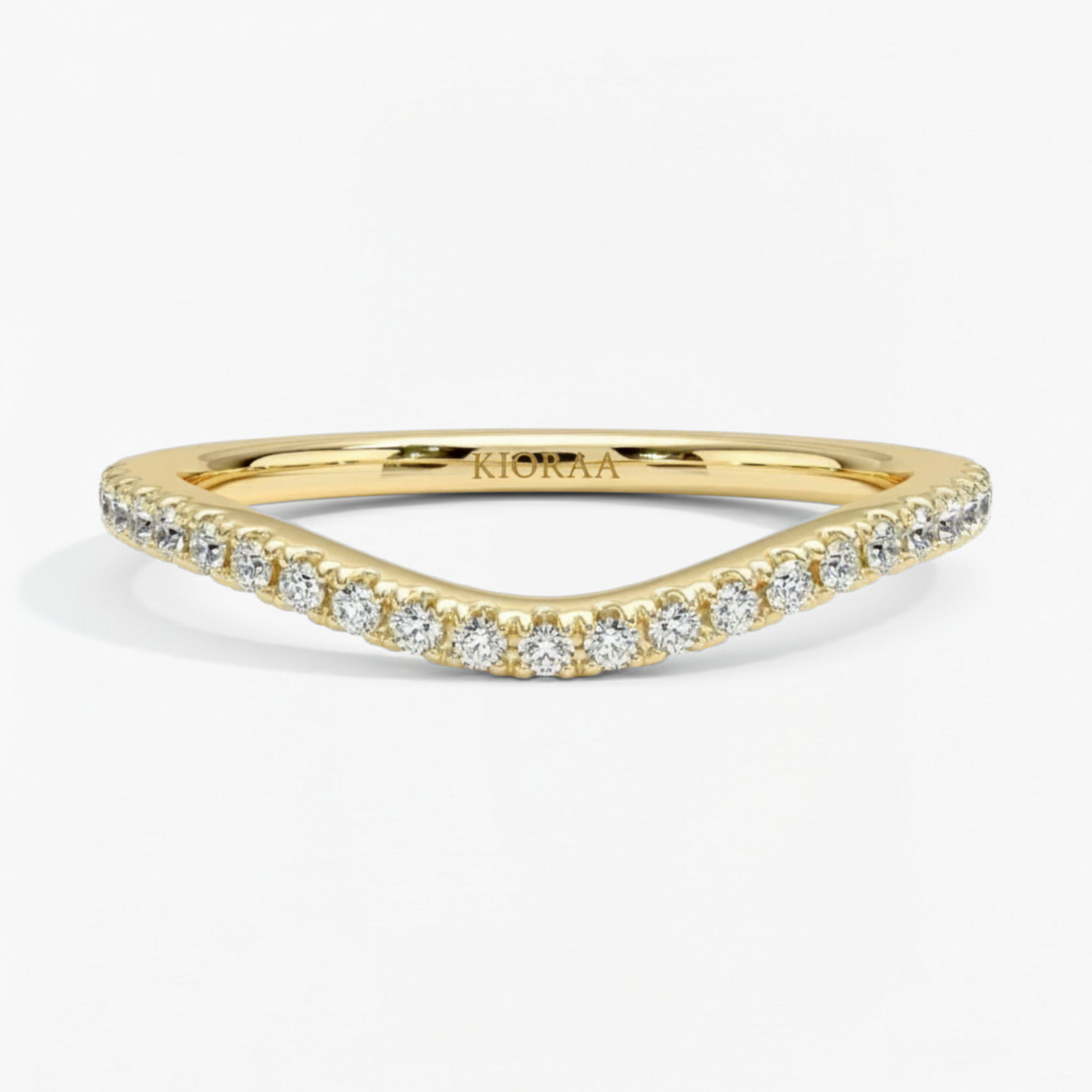 Round Shape Three Stone Diamond Ring with Half Coverage Eternity Wedding Band
