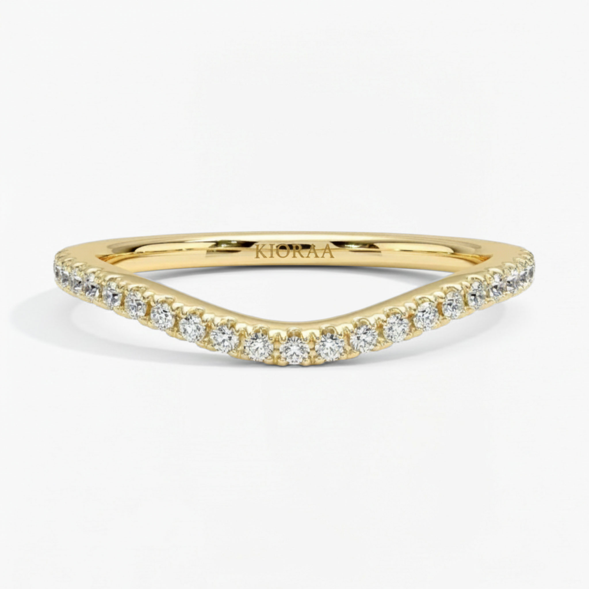 Round Shape Three Stone Diamond Ring with Half Coverage Eternity Wedding Band
