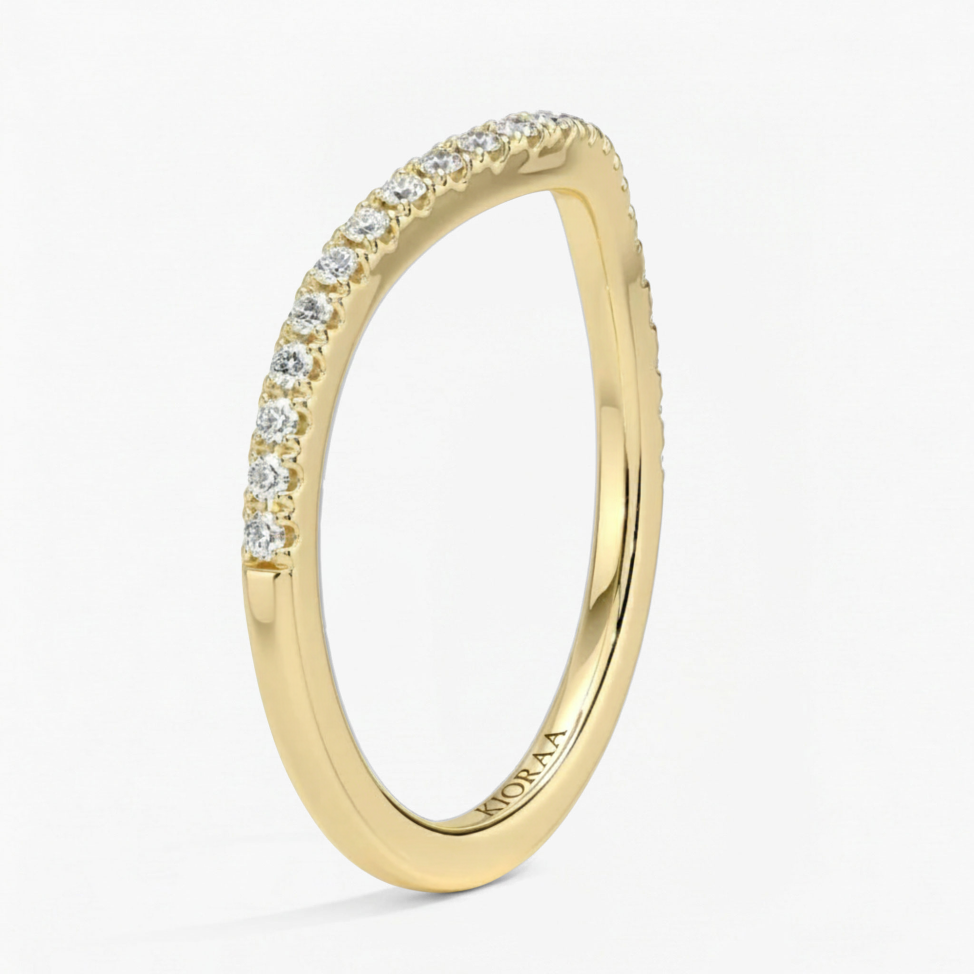 Round Shape Three Stone Diamond Ring with Half Coverage Eternity Wedding Band
