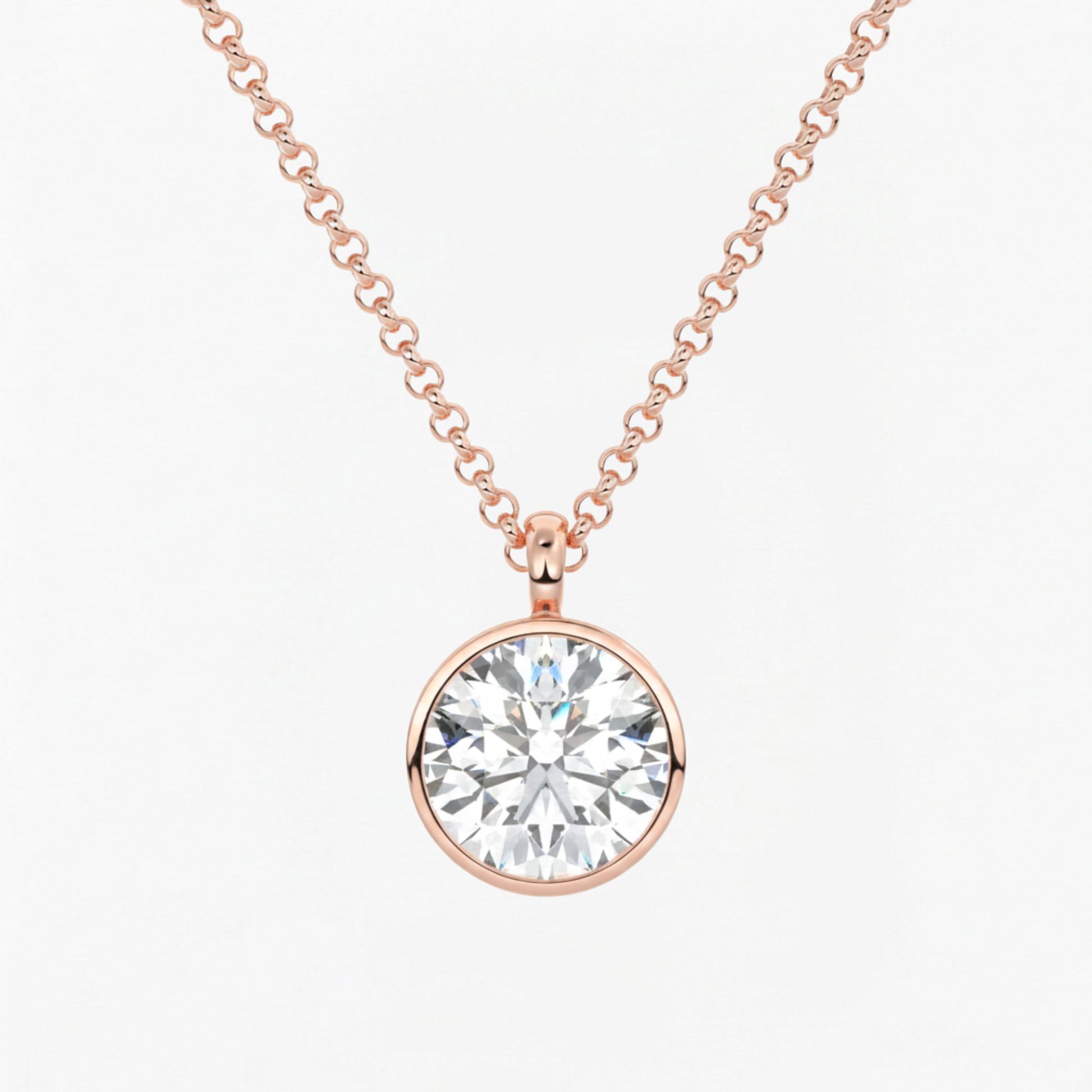 Classic Simple Round Diamond Bezel Set Solitaire Necklace
