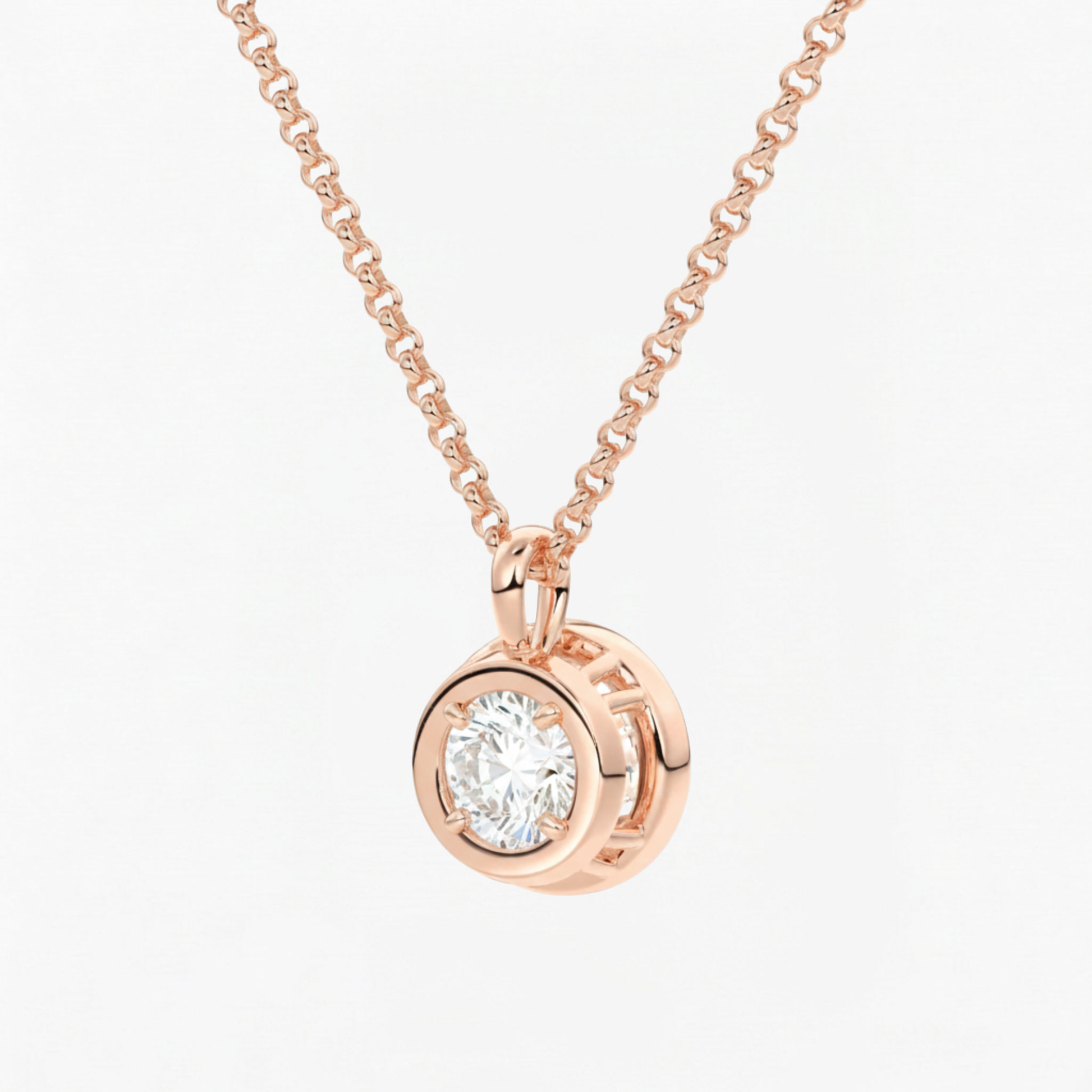 Classic Simple Round Diamond Bezel Set Solitaire Necklace