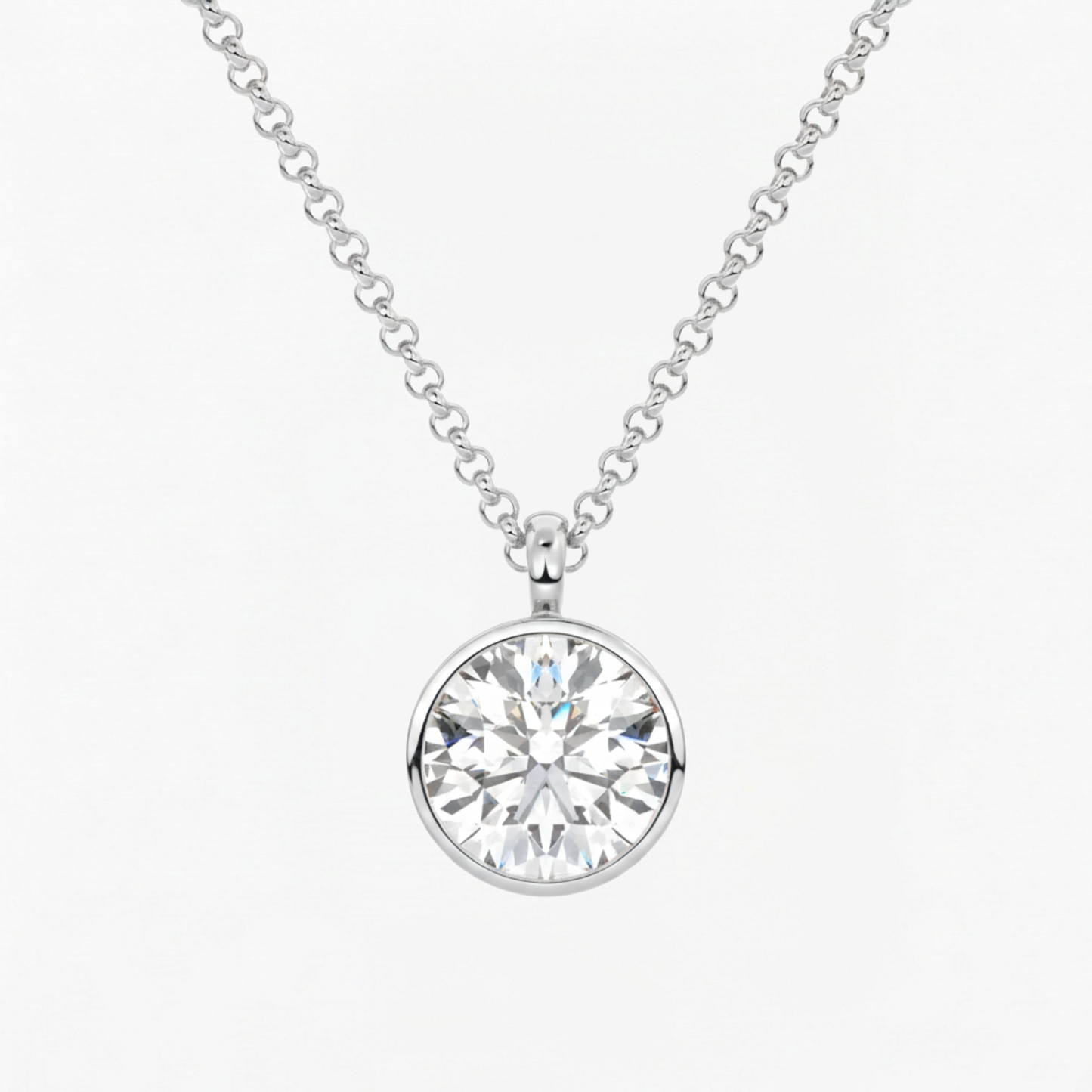 Classic Simple Round Diamond Bezel Set Solitaire Necklace