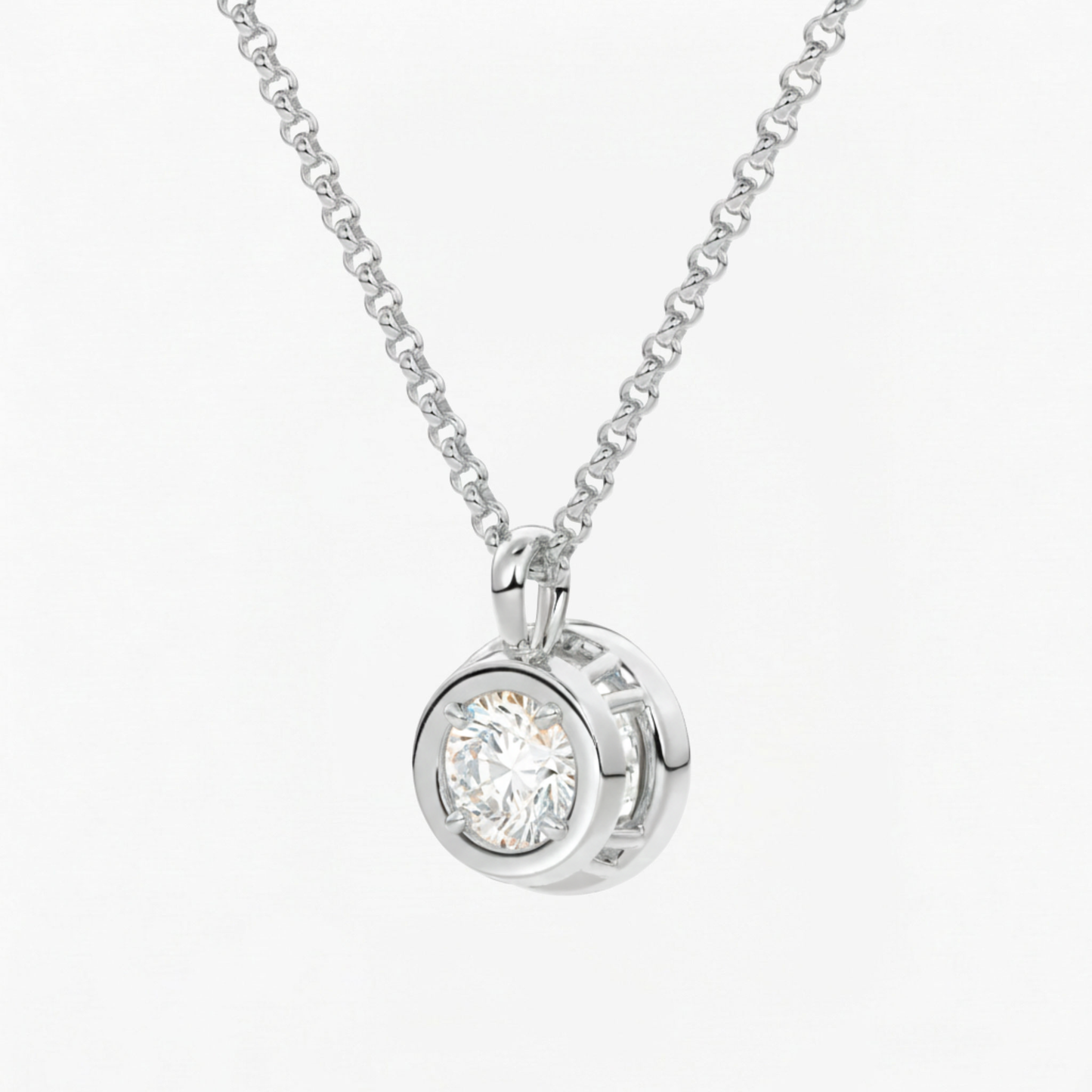 Classic Simple Round Diamond Bezel Set Solitaire Necklace