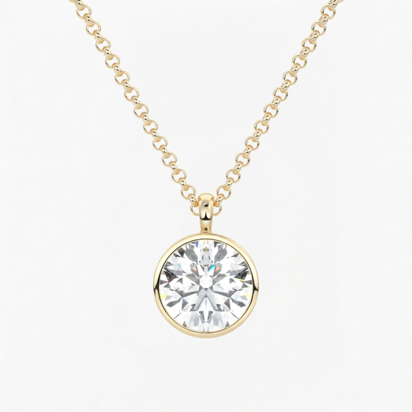 Classic Simple Round Diamond Bezel Set Solitaire Necklace