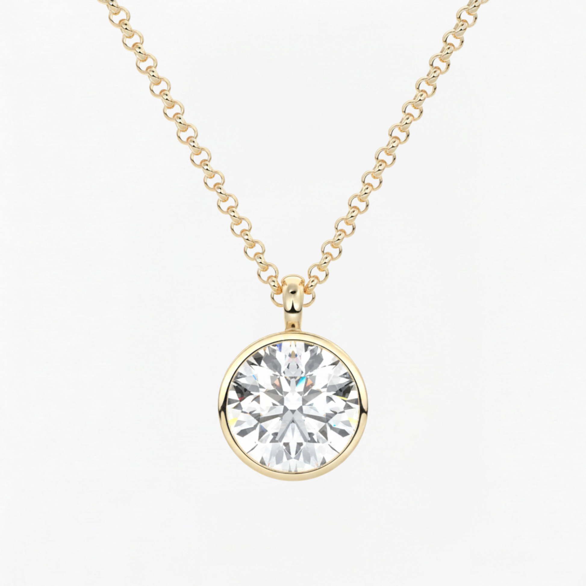 Classic Simple Round Diamond Bezel Set Solitaire Necklace