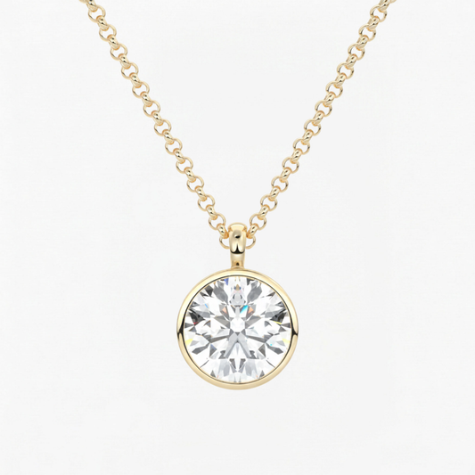 Classic Simple Round Diamond Bezel Set Solitaire Necklace