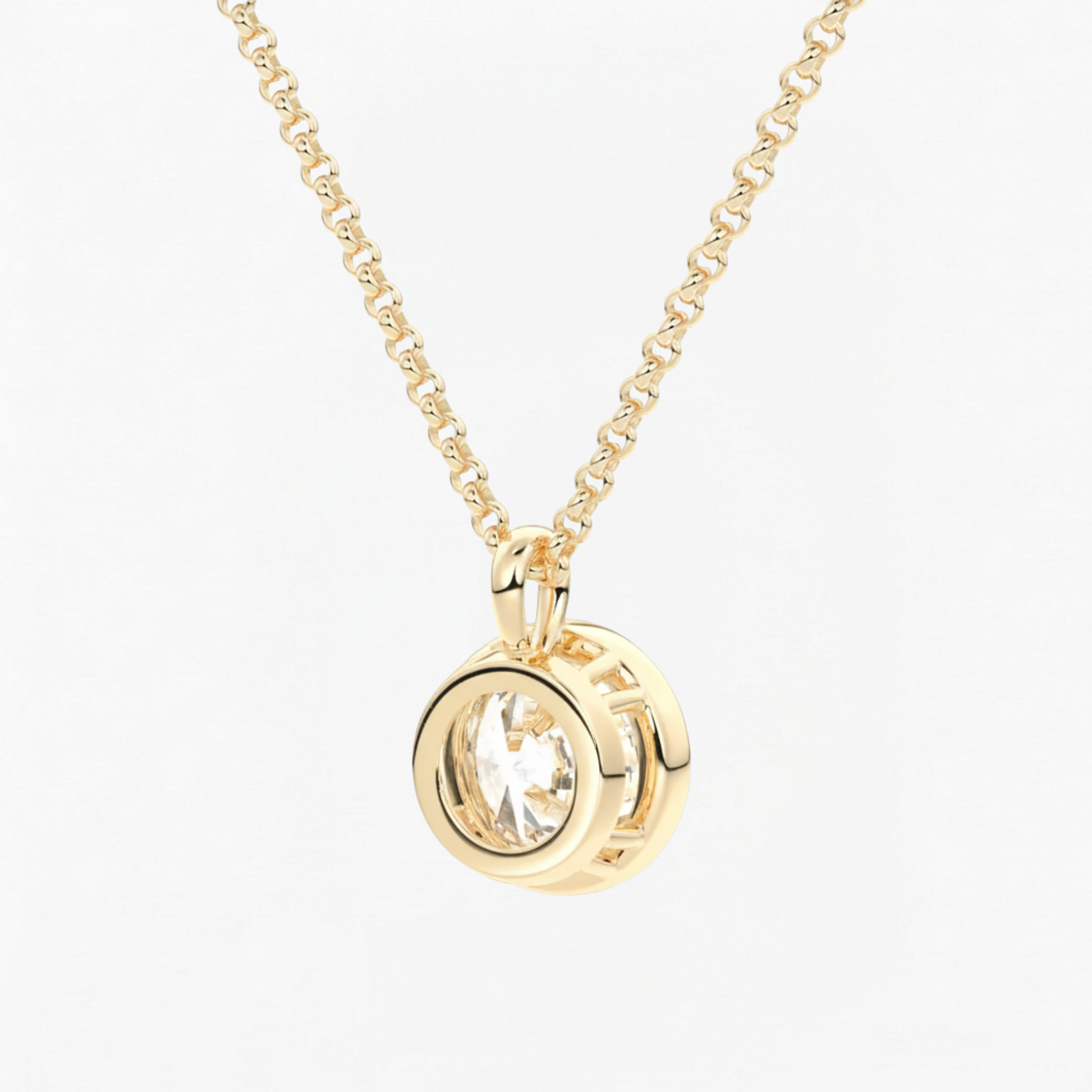 Classic Simple Round Diamond Bezel Set Solitaire Necklace