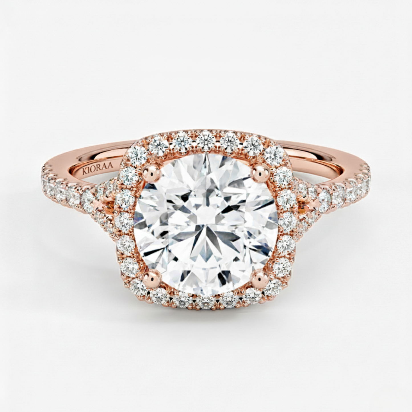 Half Coverage Round Diamond Halo Engagement Ring